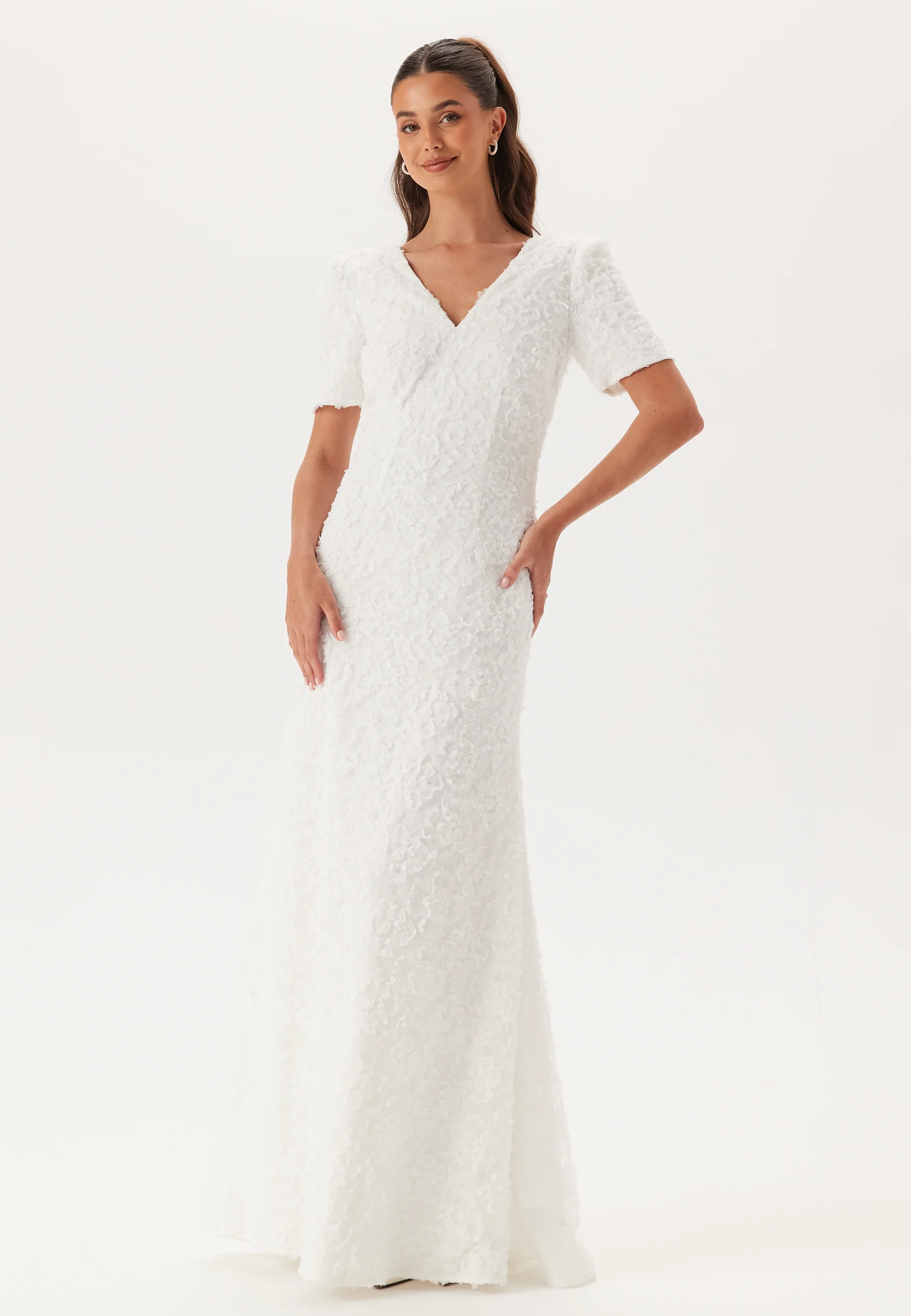 Short Sleeve 3D Floral Wedding Gown - Image 2