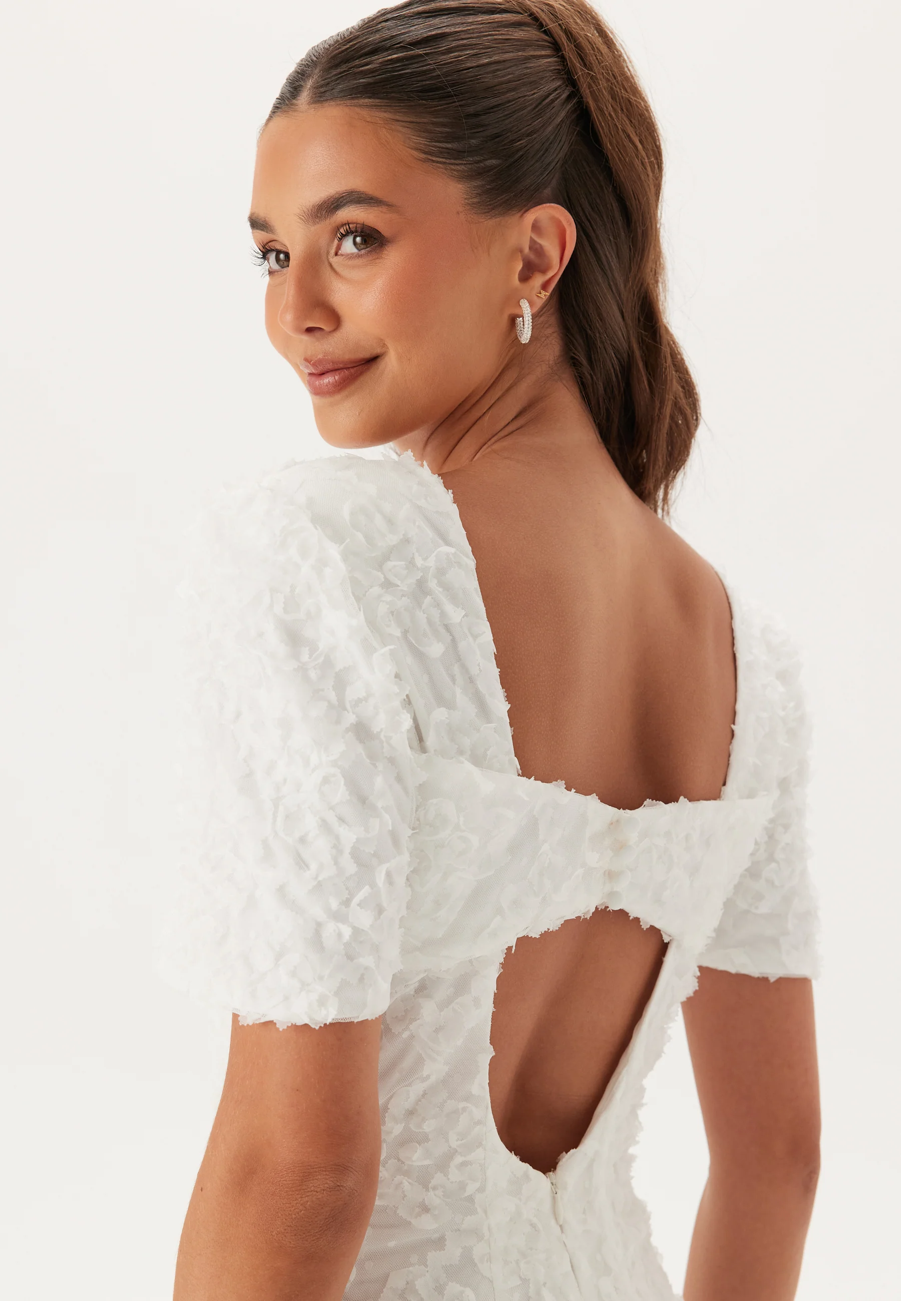 Short Sleeve 3D Floral Wedding Gown - Image 3