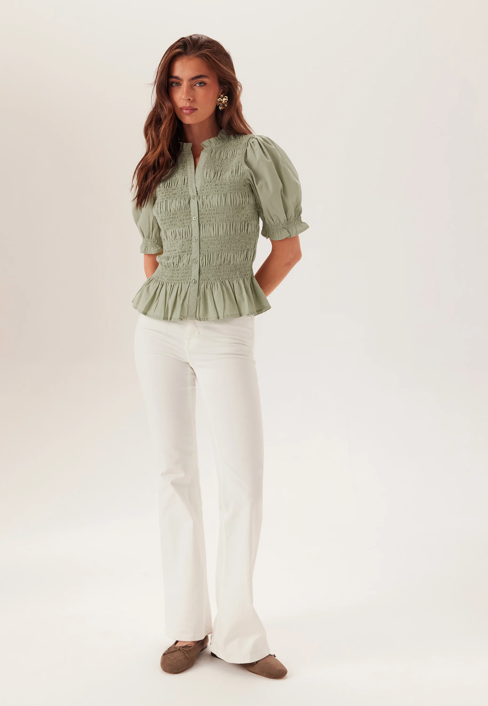 Short Sleeve Cotton Smock Blouse - Image 4