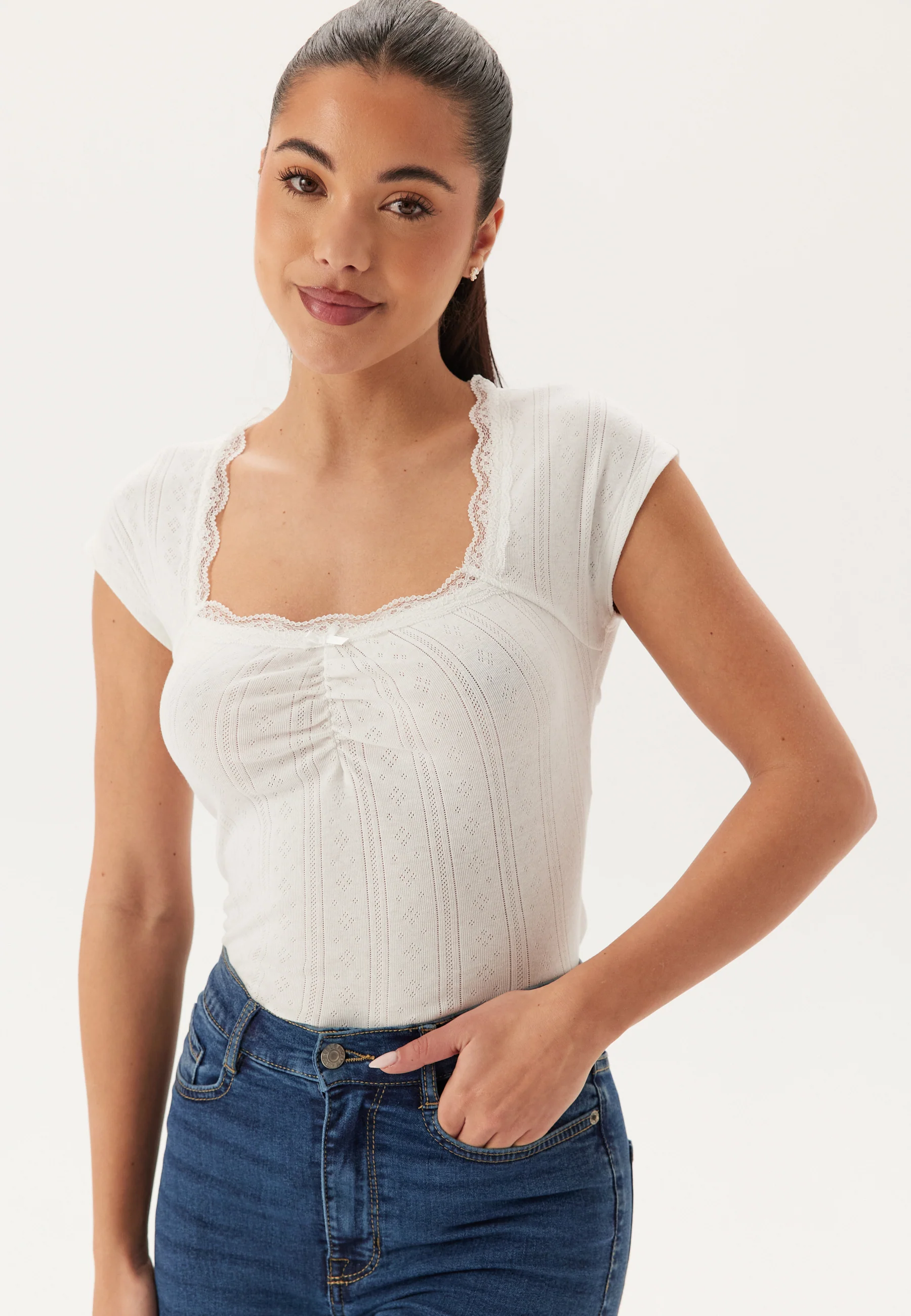 Short Sleeve Pointelle Top - Image 3
