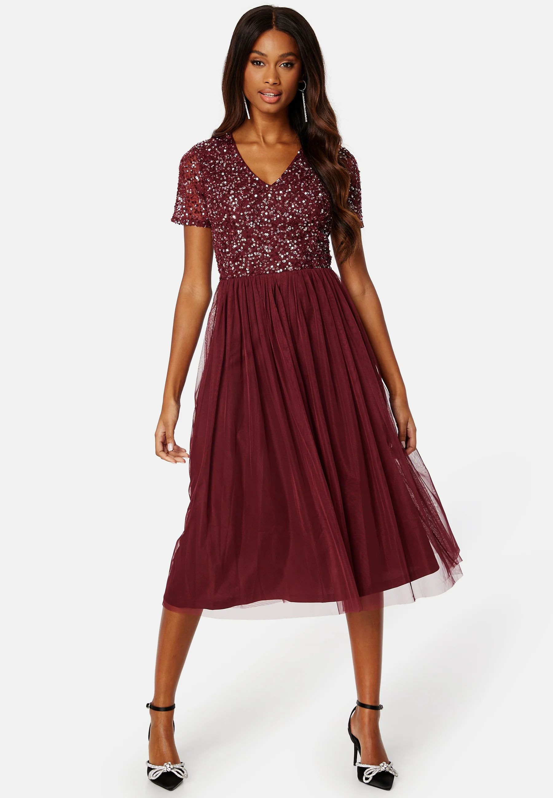 Short Sleeve Sequin Embellished Midi Dress - Image 2