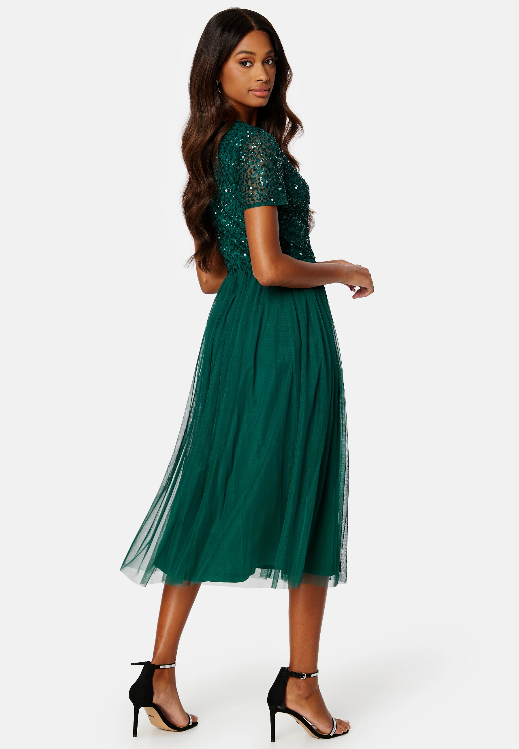 Short Sleeve Sequin Embellished Midi Dress - Image 2