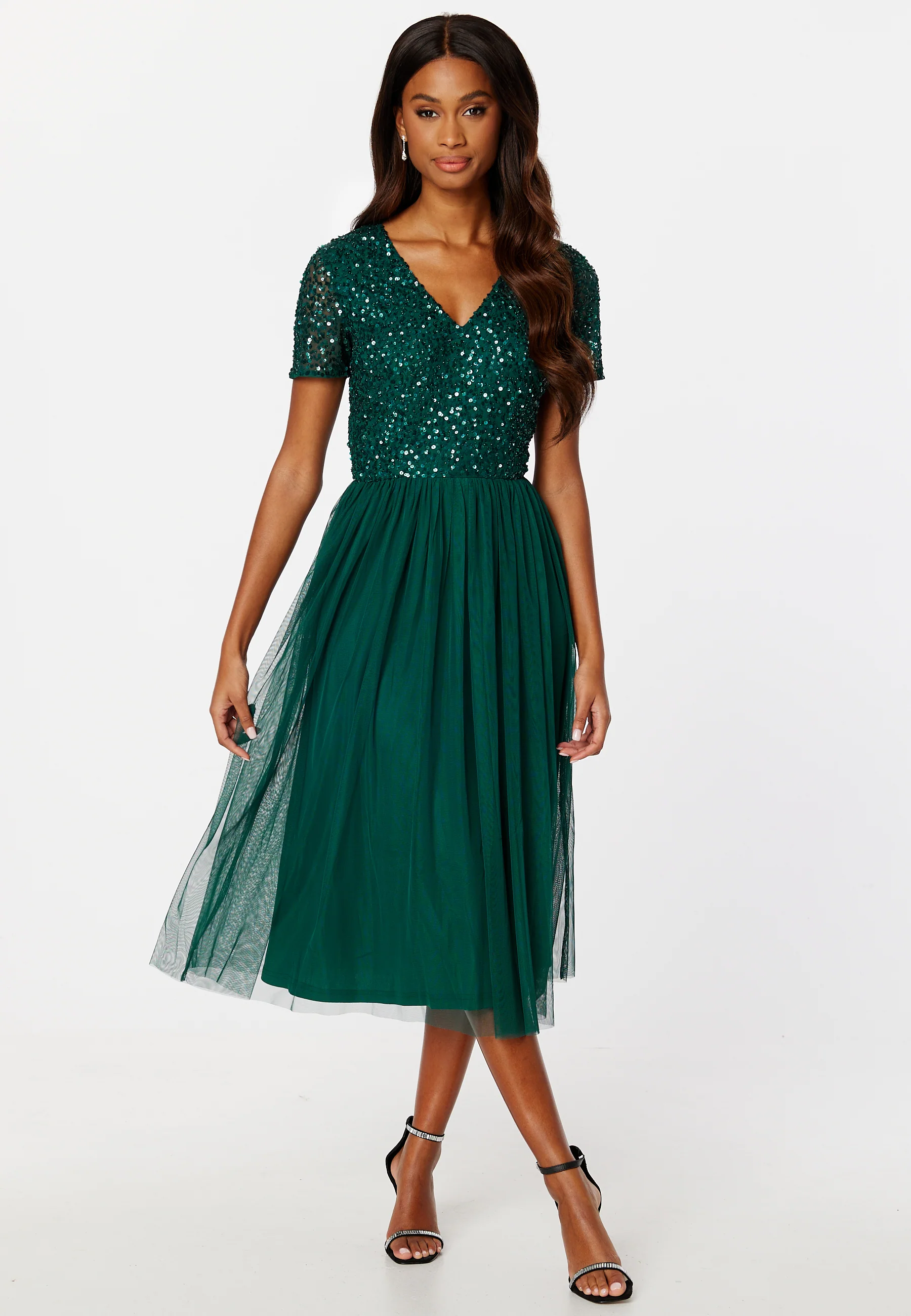 Short Sleeve Sequin Embellished Midi Dress - Image 3