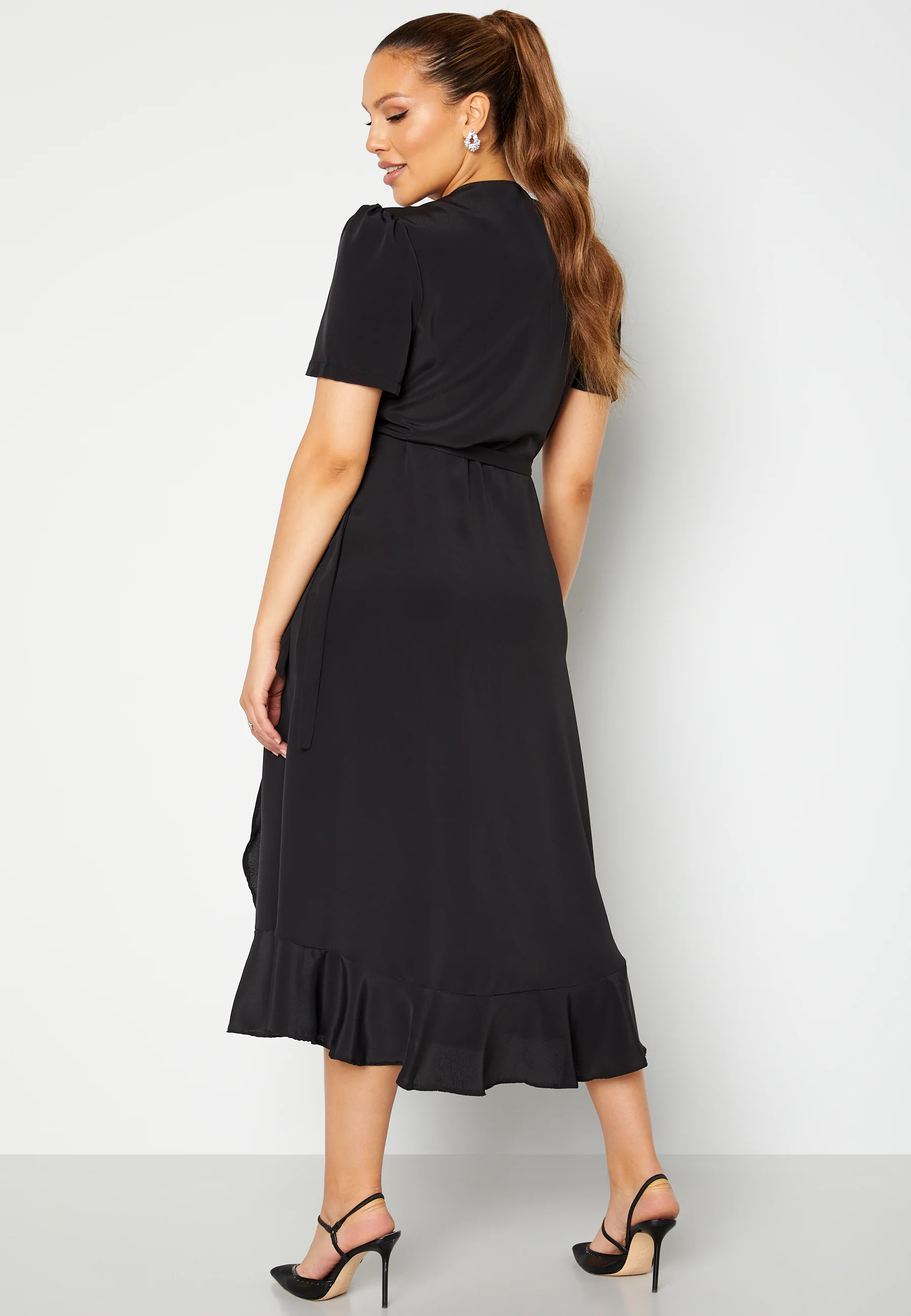 Short Sleeve Wrap Frill Curve Dress - Image 2