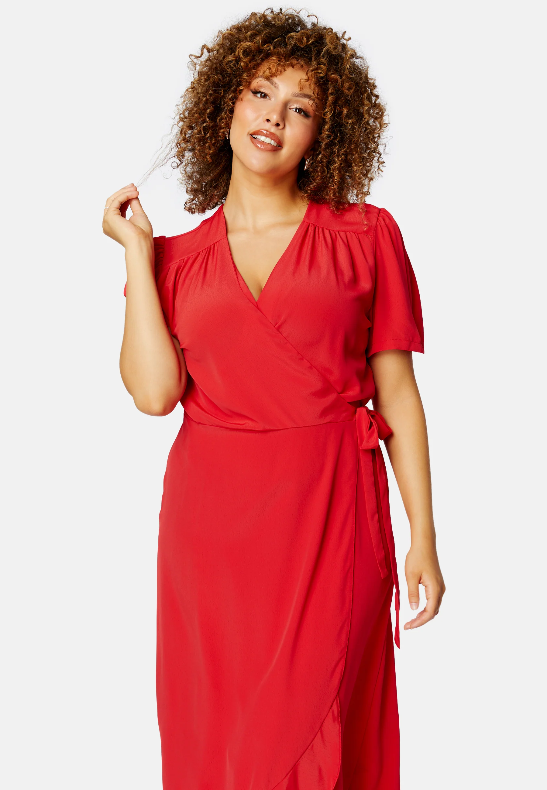 Short Sleeve Wrap Frill Curve Dress - Image 3
