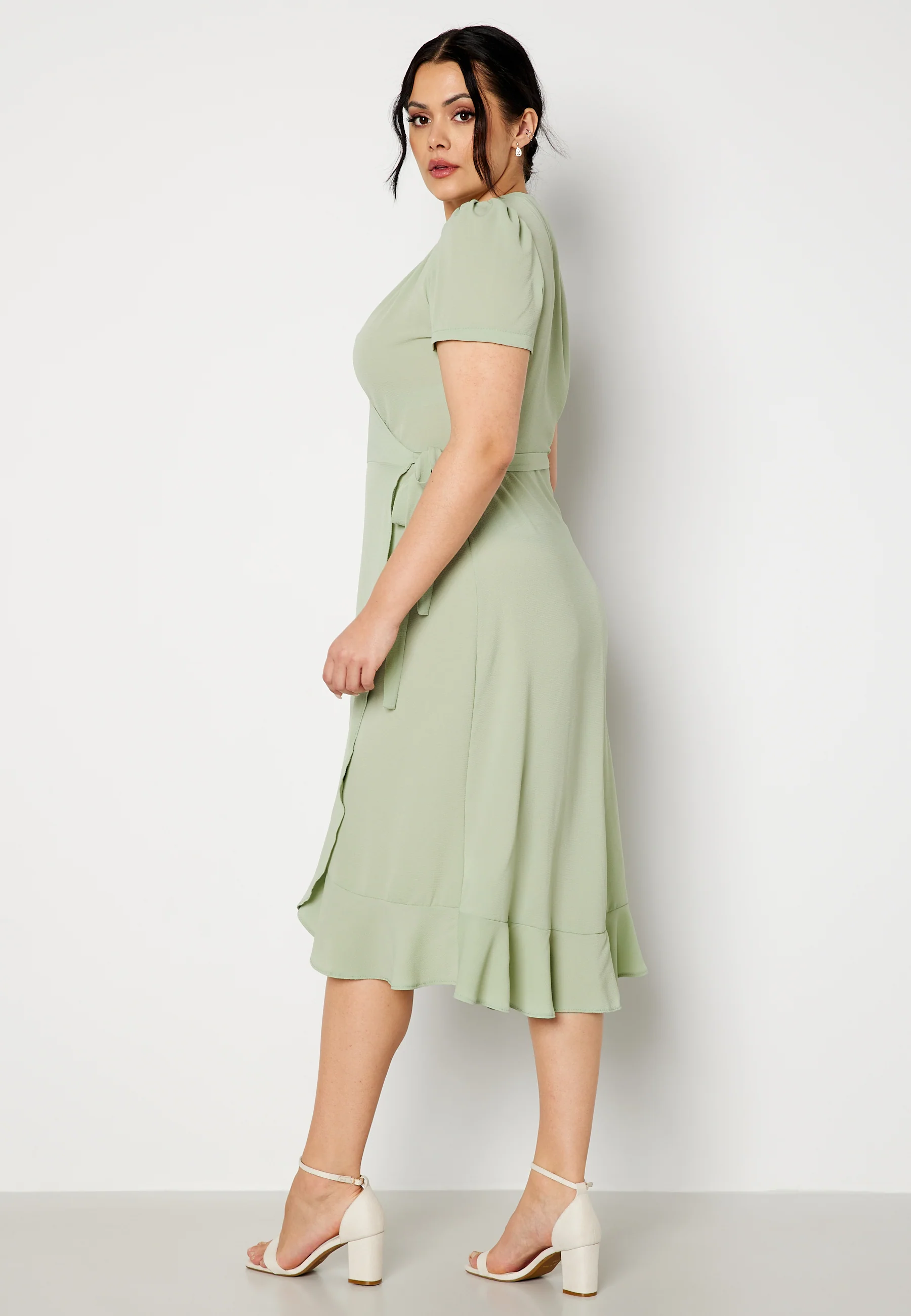 Short Sleeve Wrap Frill Curve Dress - Image 2