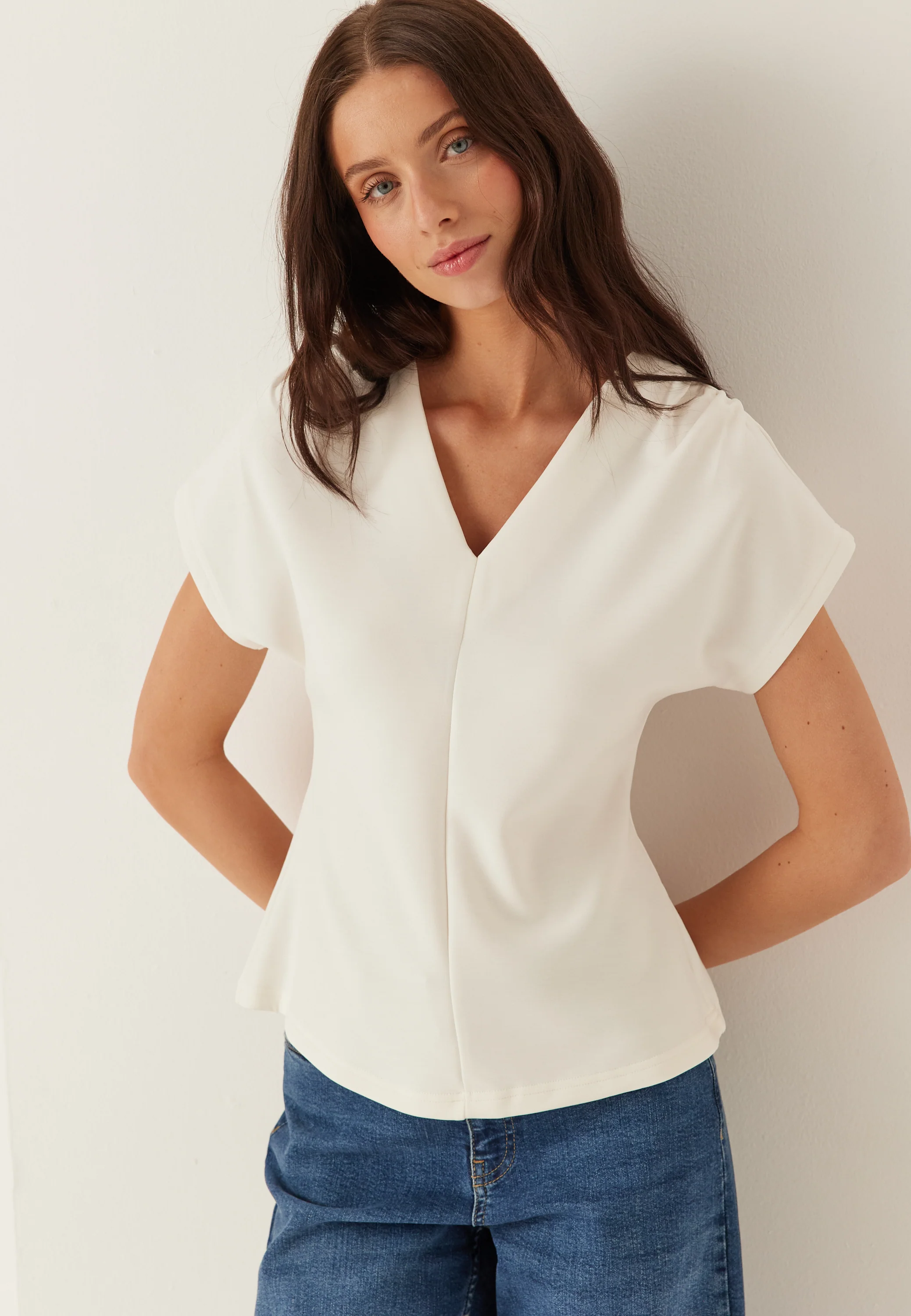 Slftenny Ss V-neck Gathered Top