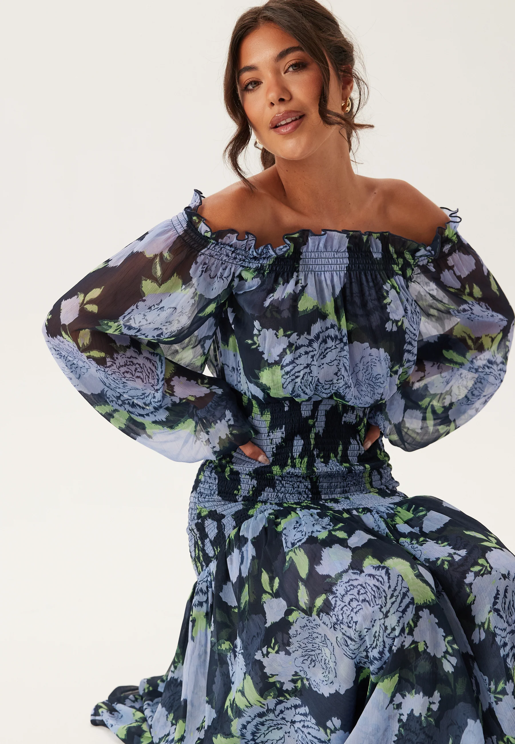 Smock Off Shoulder Maxi Dress