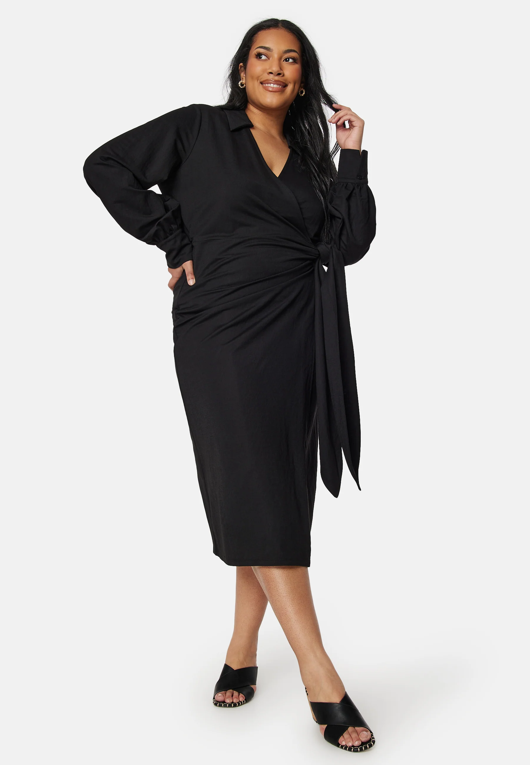Soft Wrap Midi Shirt Dress - Image 9