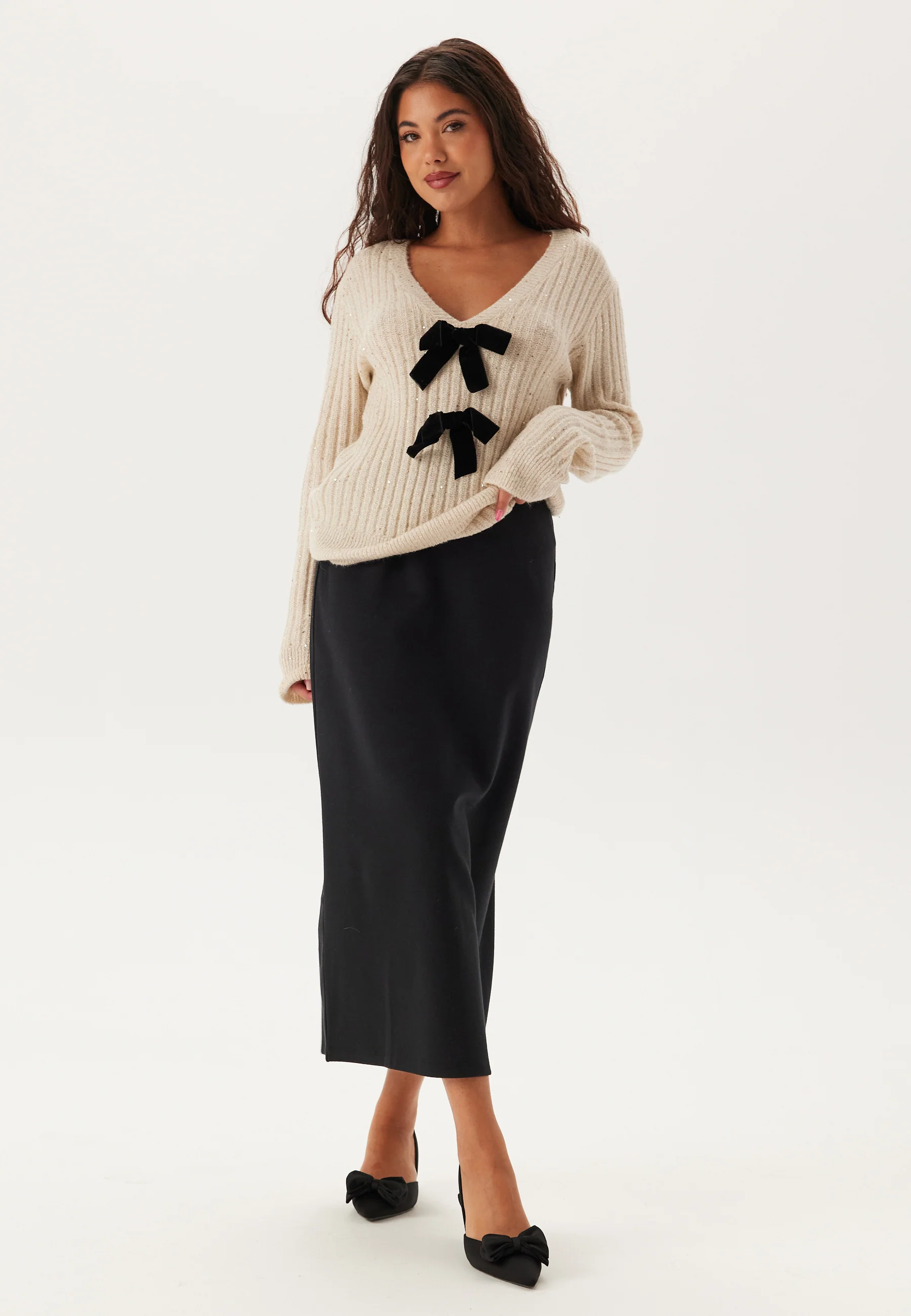 Sparkling Knitted Bow Sweater - Image 3