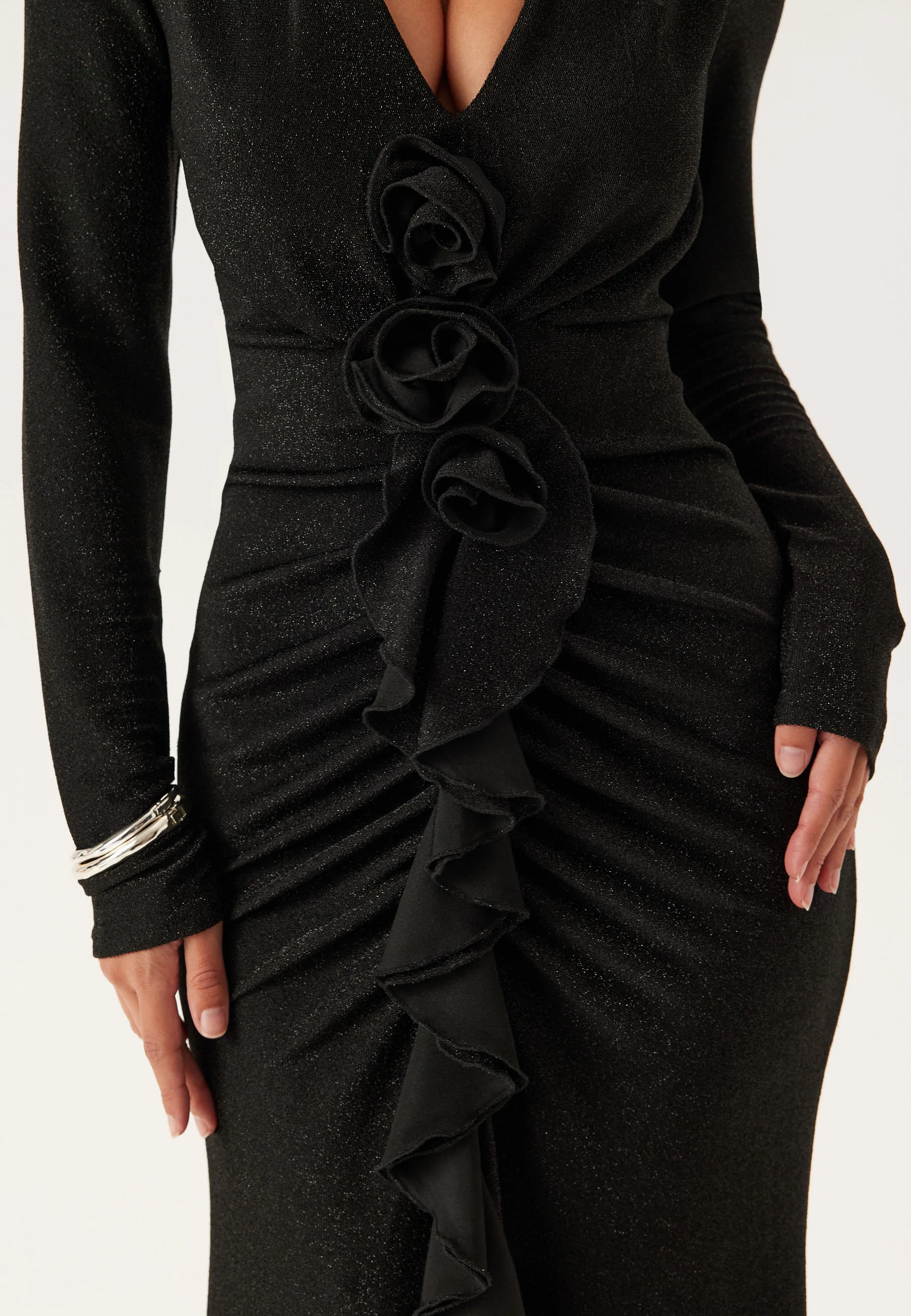 Sparkling Low V-neck Slit Gown - Image 5
