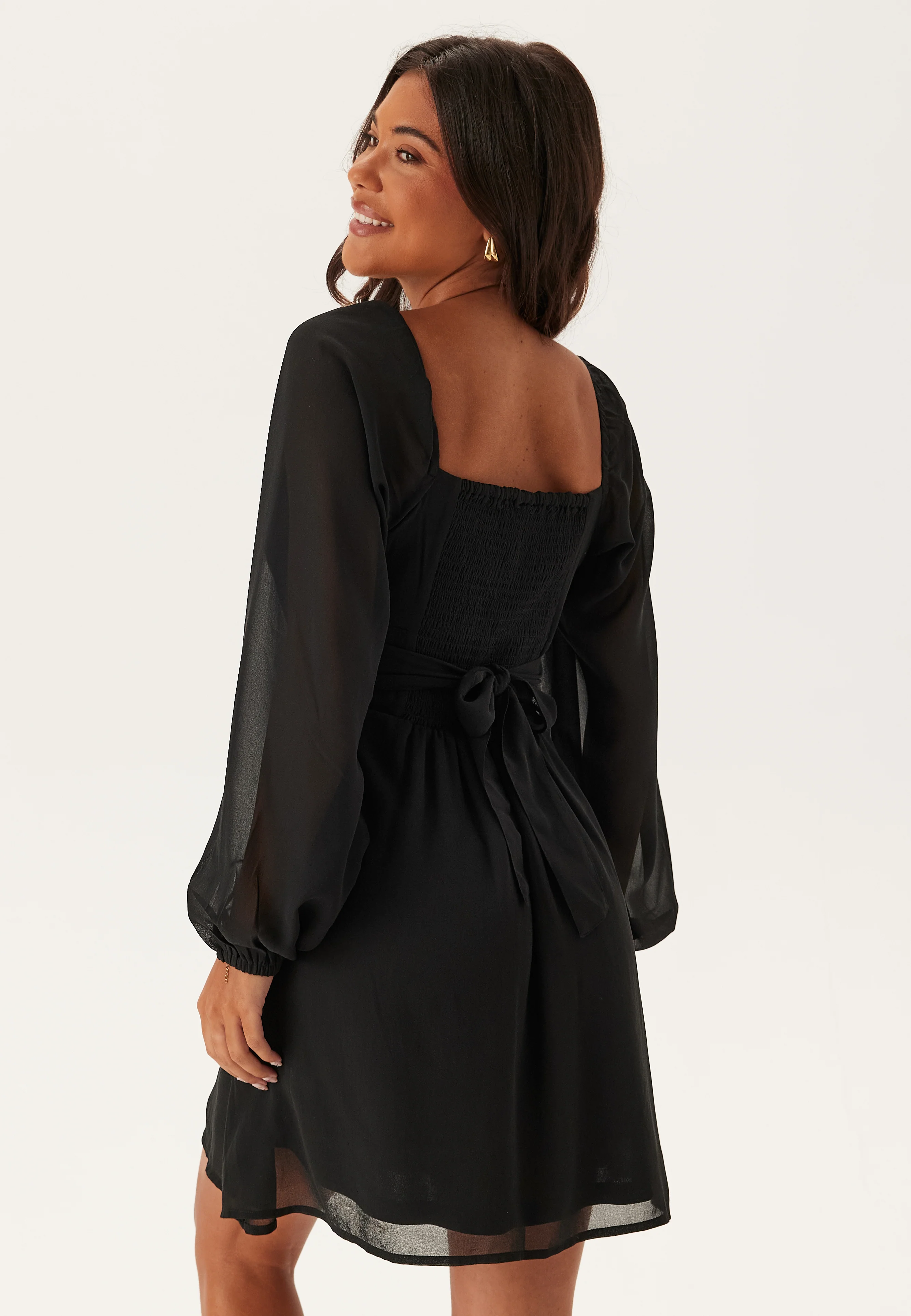 Square Neck L/S Georgette Dress - Image 3