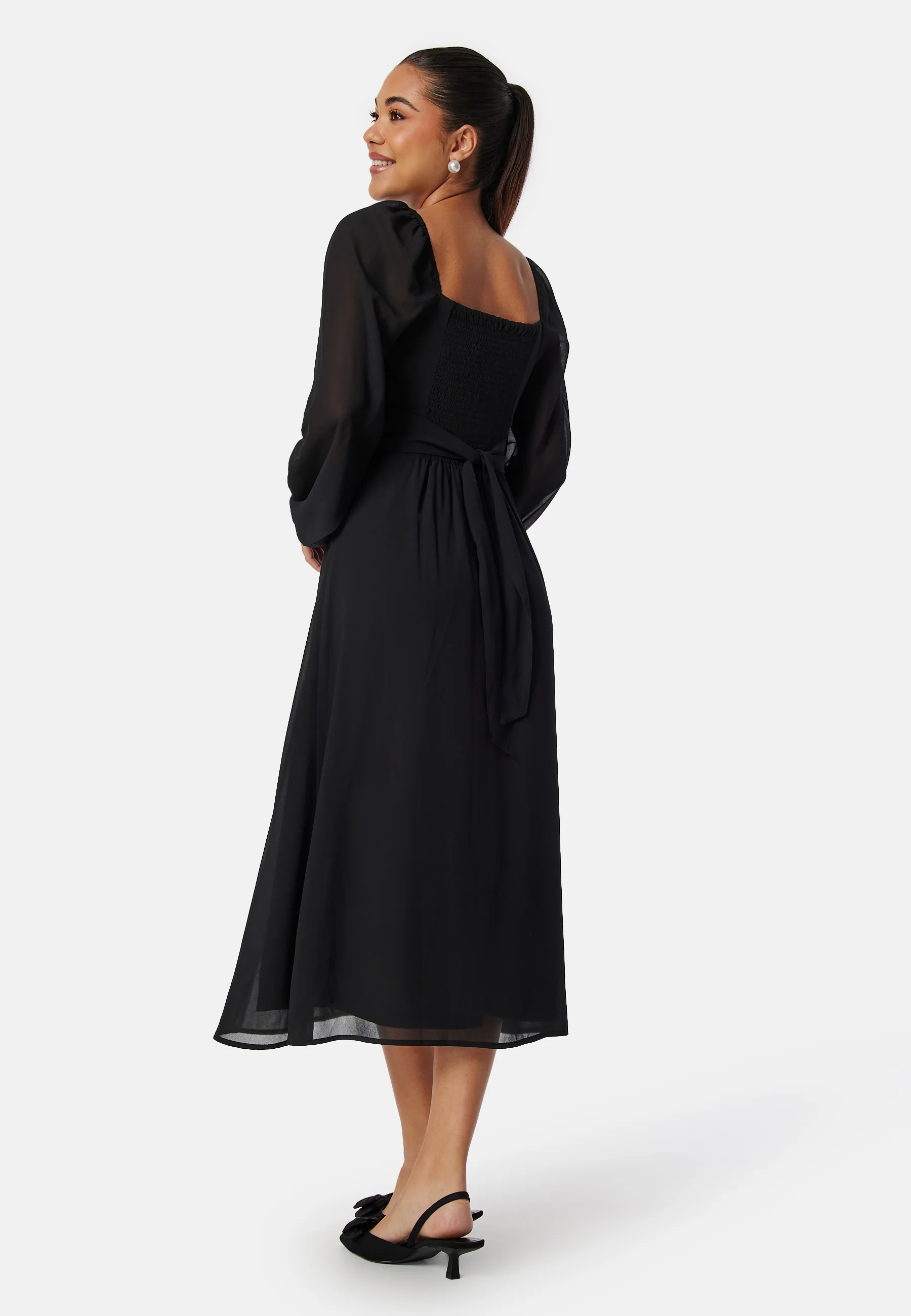 Square Neck L/S Midi Georgette Dress - Image 2