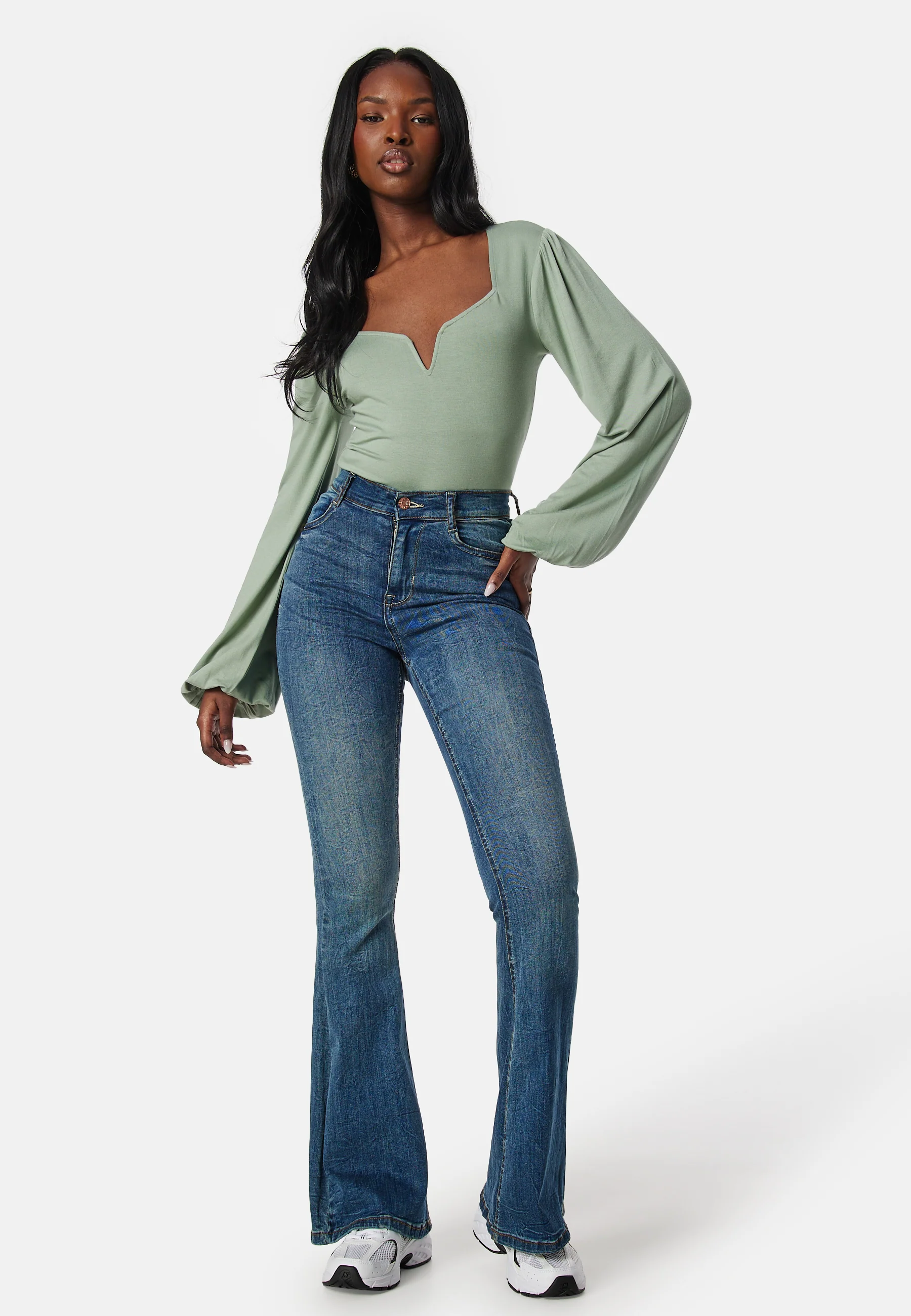 Square V-neck Long Sleeve Puff Top - Image 3