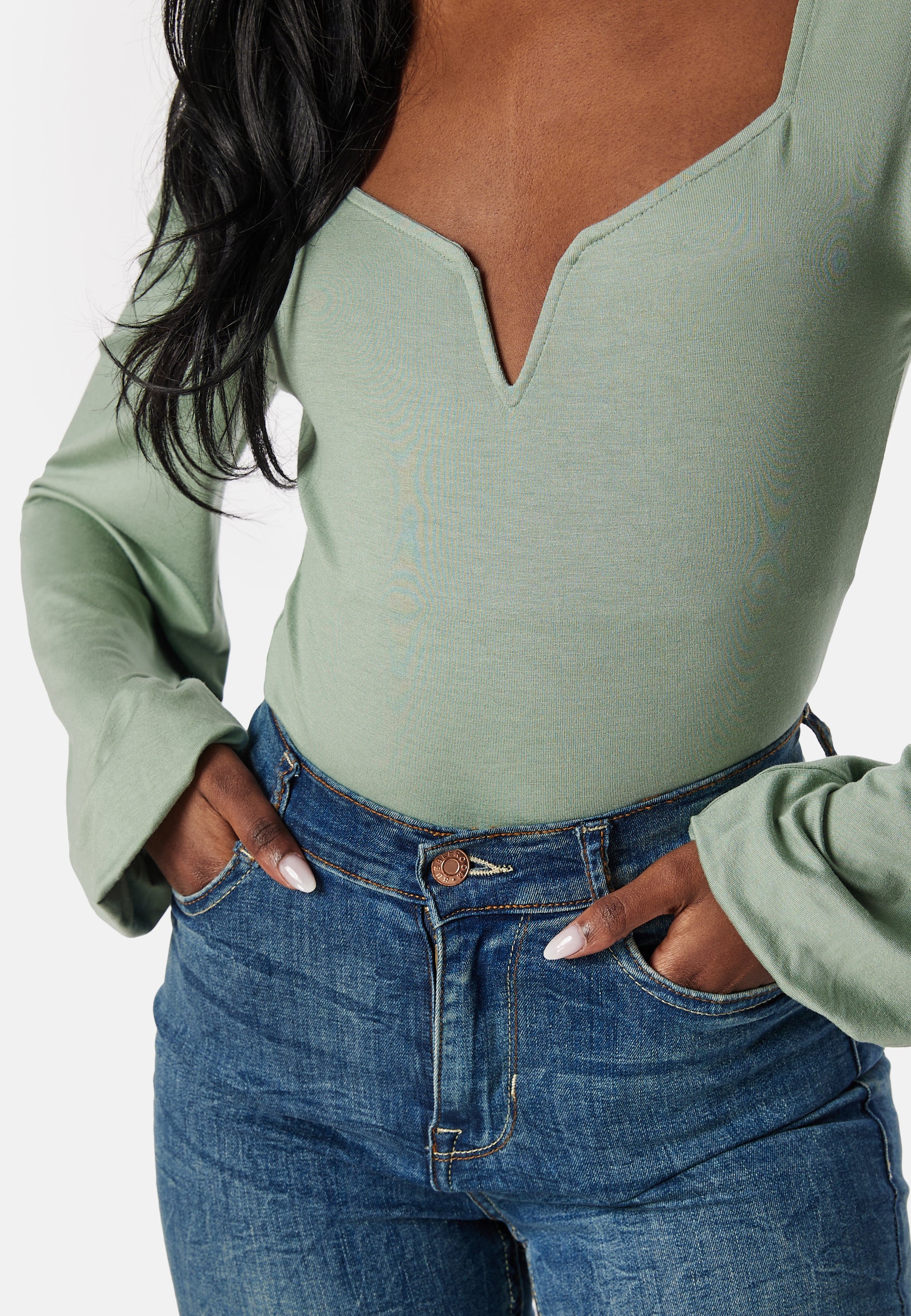 Square V-neck Long Sleeve Puff Top - Image 4