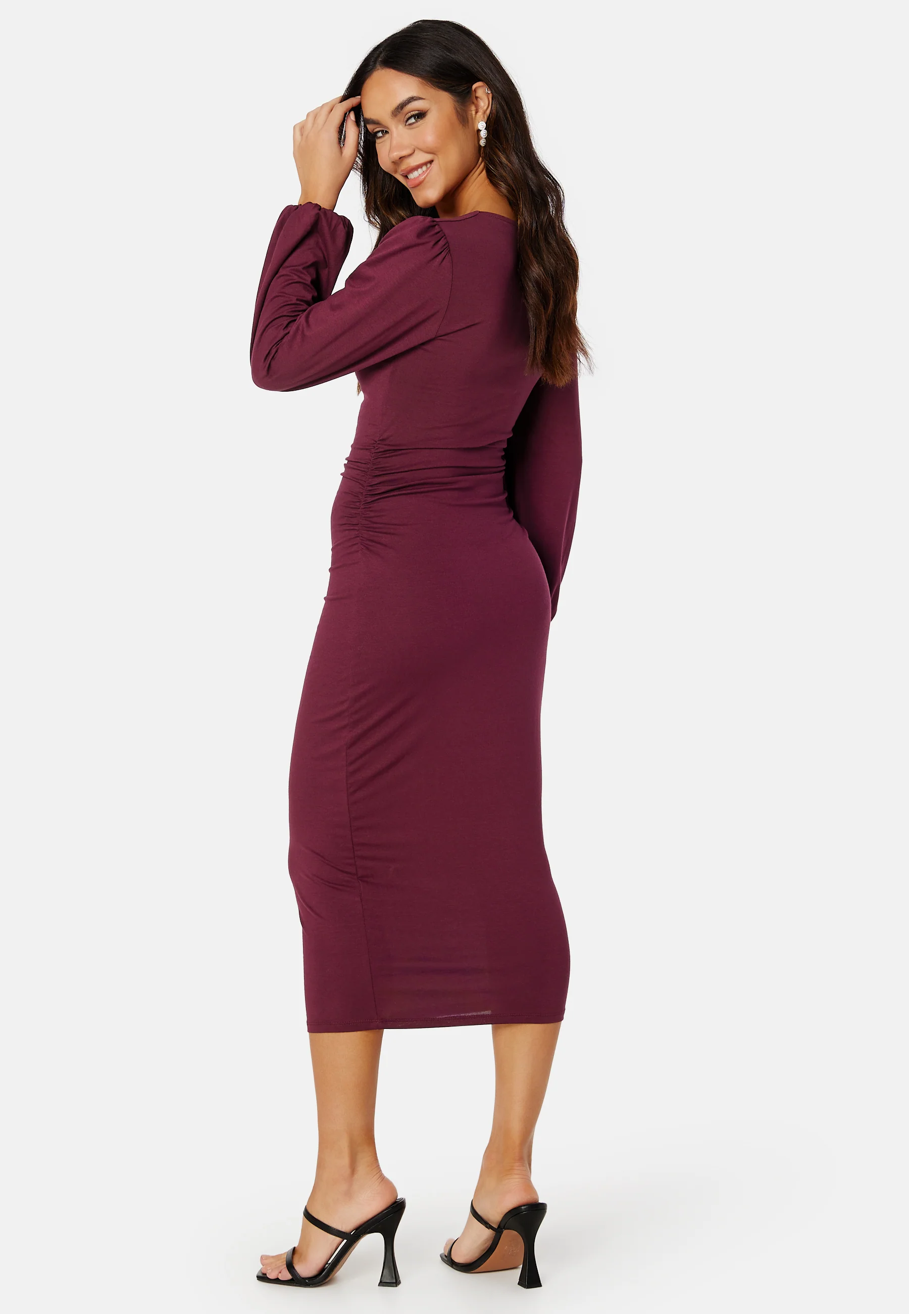 Square V-neck Puff Sleeve Midi Dress - Image 4