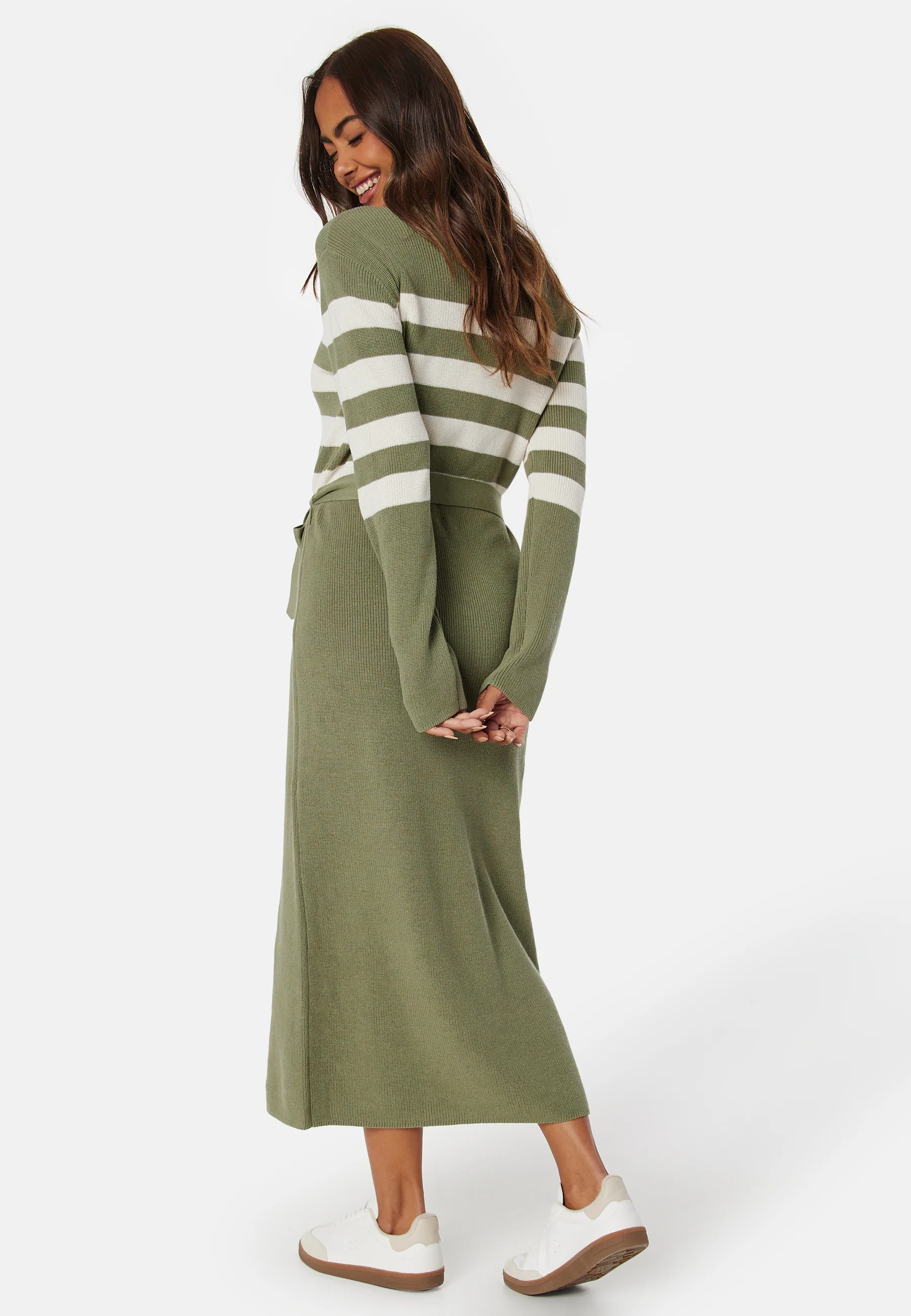 Striped O-neck  Knitted Dress - Image 2