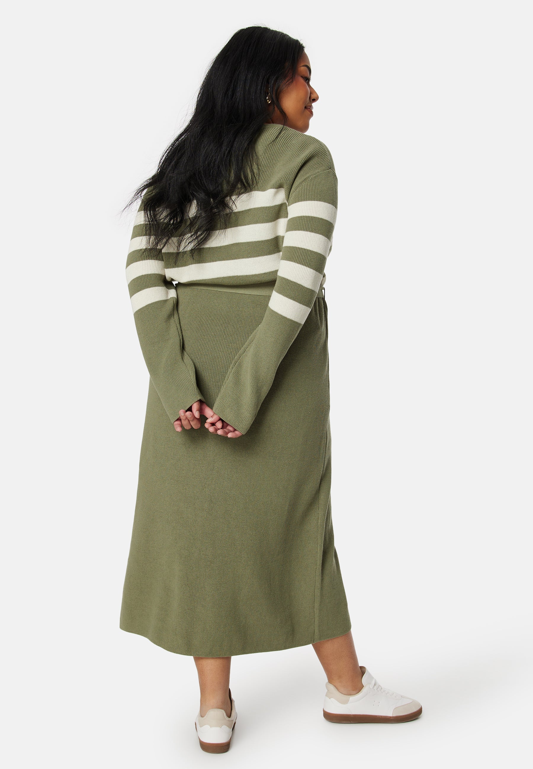 Striped O-neck  Knitted Dress - Image 7