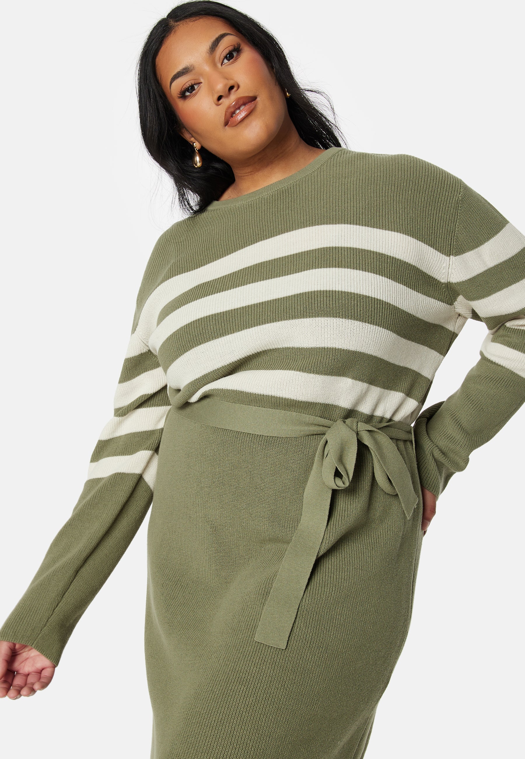 Striped O-neck  Knitted Dress - Image 8