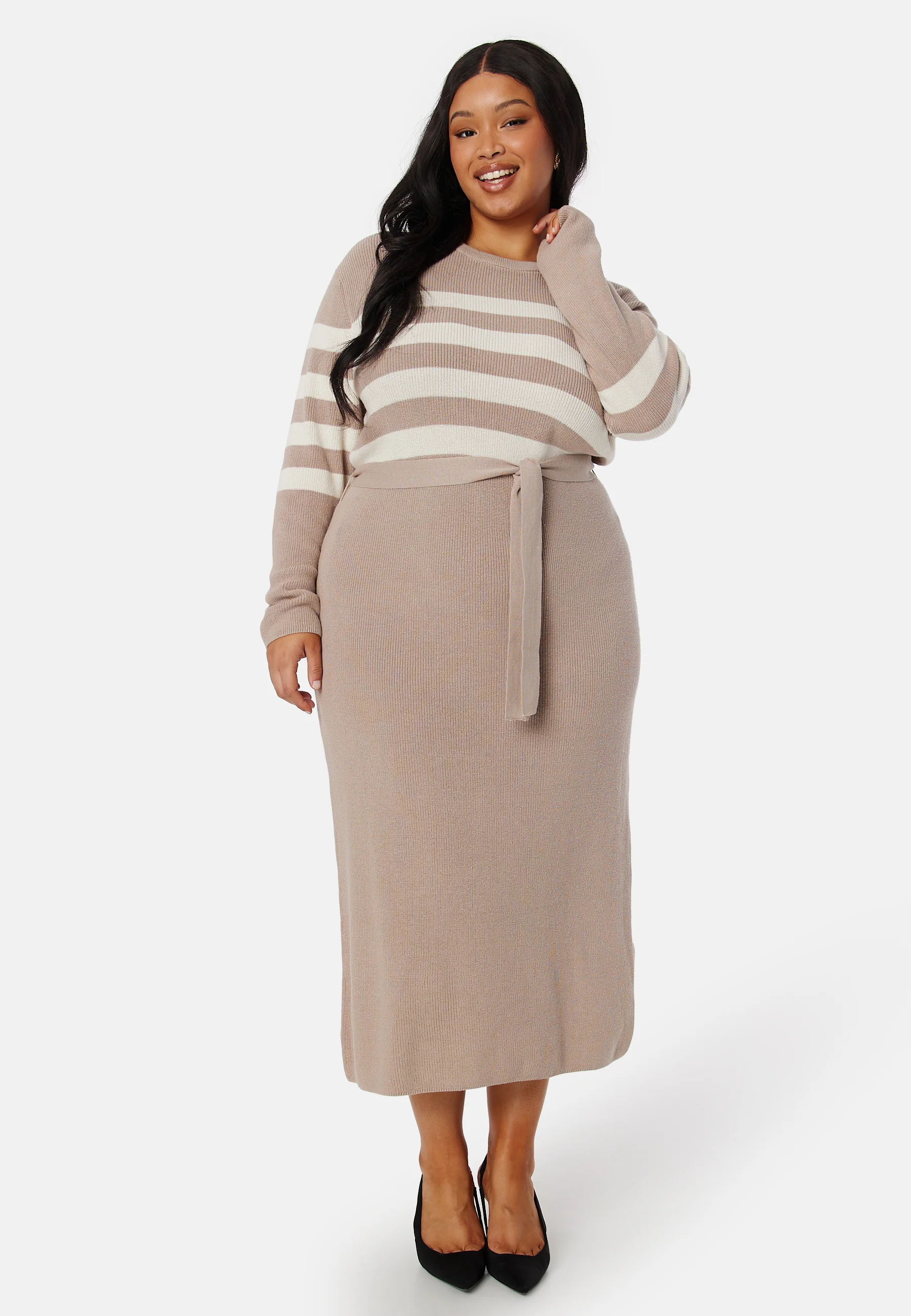 Striped O-neck  Knitted Dress - Image 6