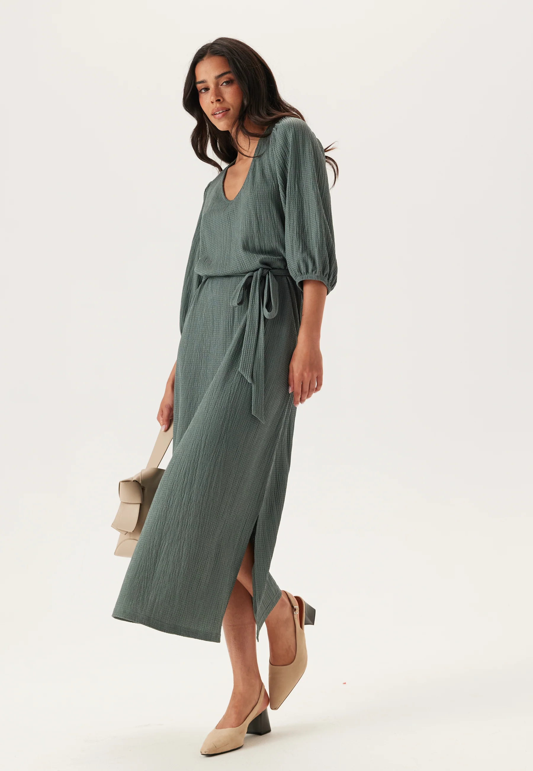 Structured Puff Sleeve Midi Dress - Image 2