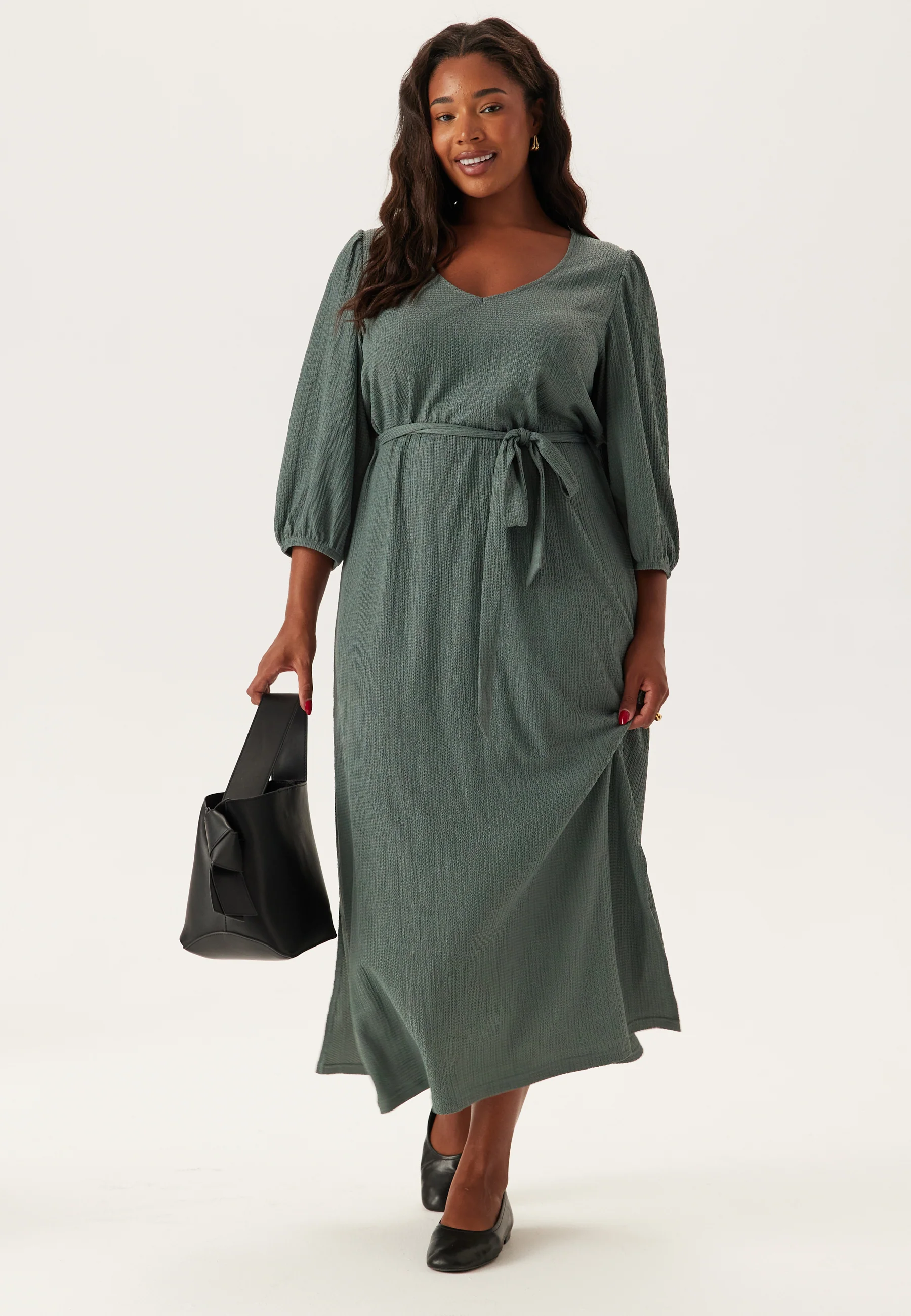 Structured Puff Sleeve Midi Dress - Image 5