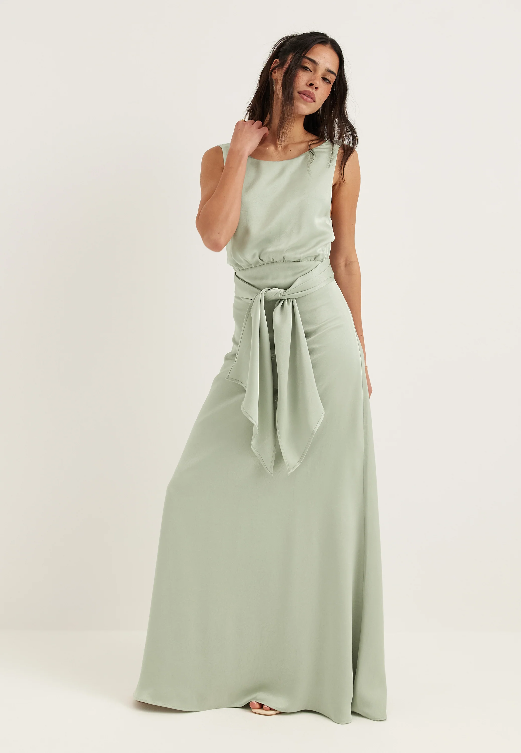 Tie Back Shawl Satin Dress - Image 11