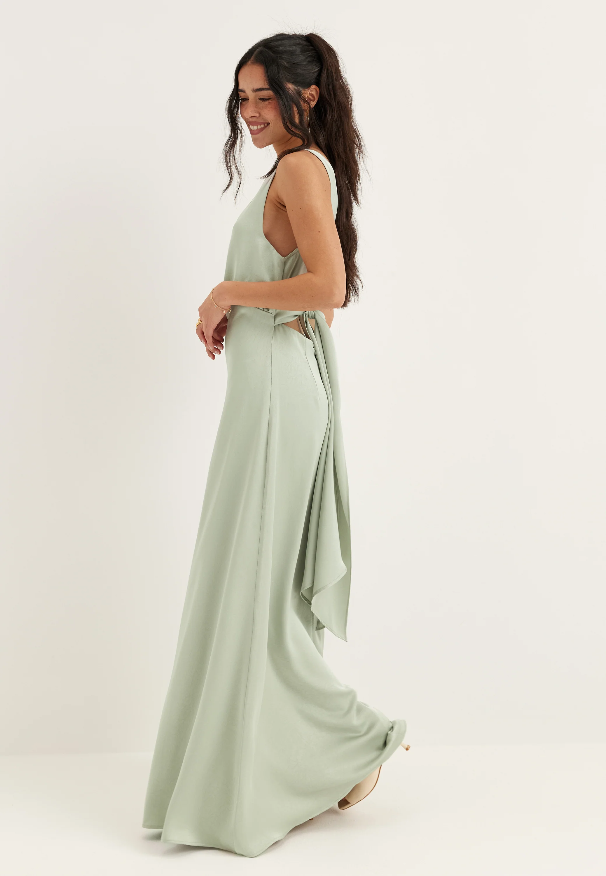 Tie Back Shawl Satin Dress - Image 8