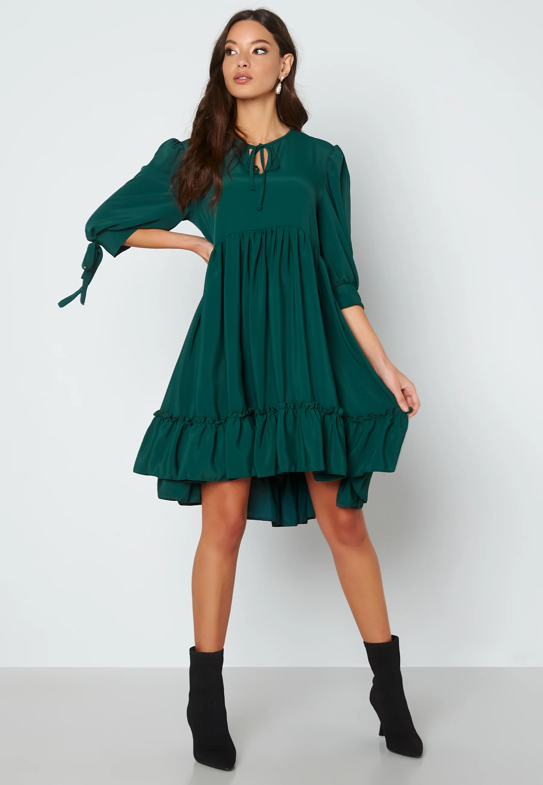 Tie Neck Frill Hem Dress - Image 2