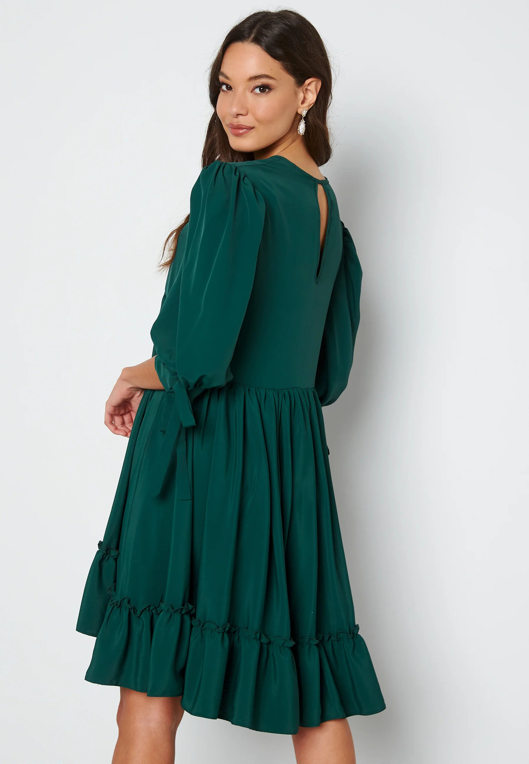Tie Neck Frill Hem Dress - Image 3