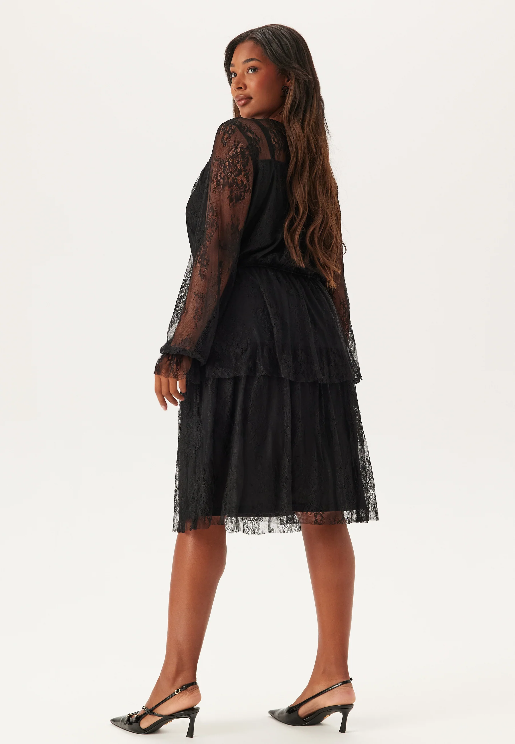 Tiered Puff Sleeve Lace Midi Dress - Image 6