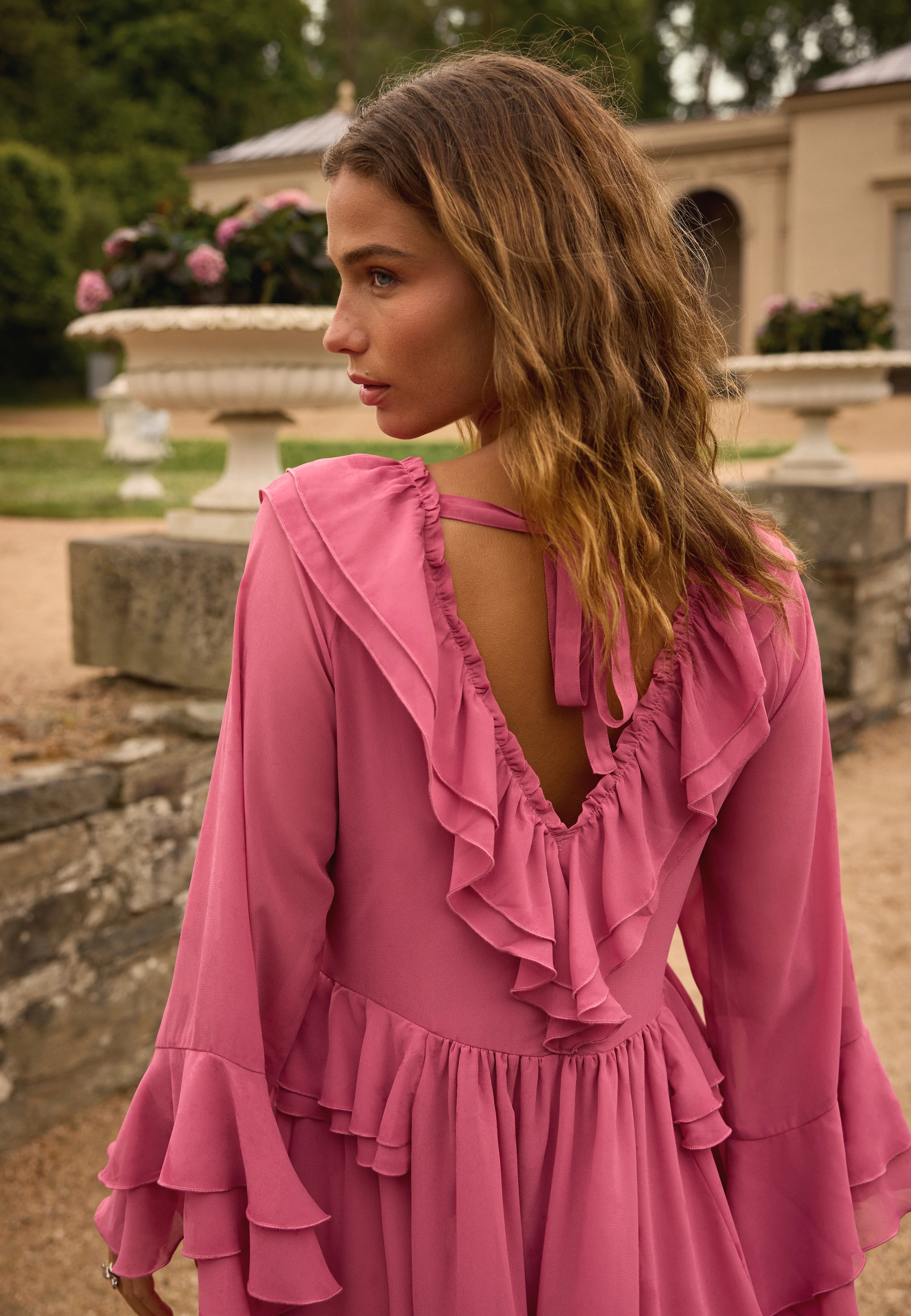 Trumpet Sleeve Frill Short Dress - Image 2