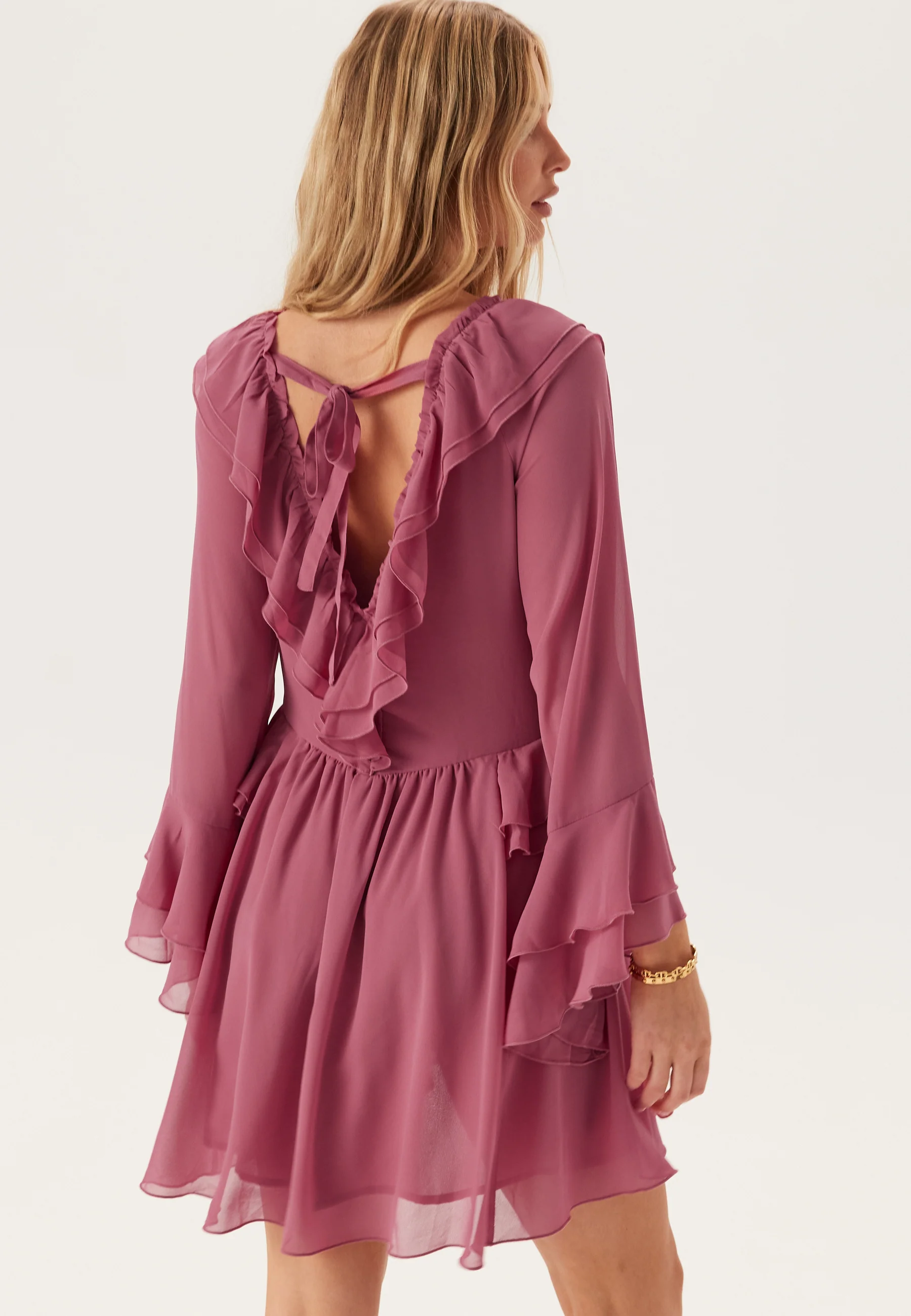 Trumpet Sleeve Frill Short Dress - Image 6