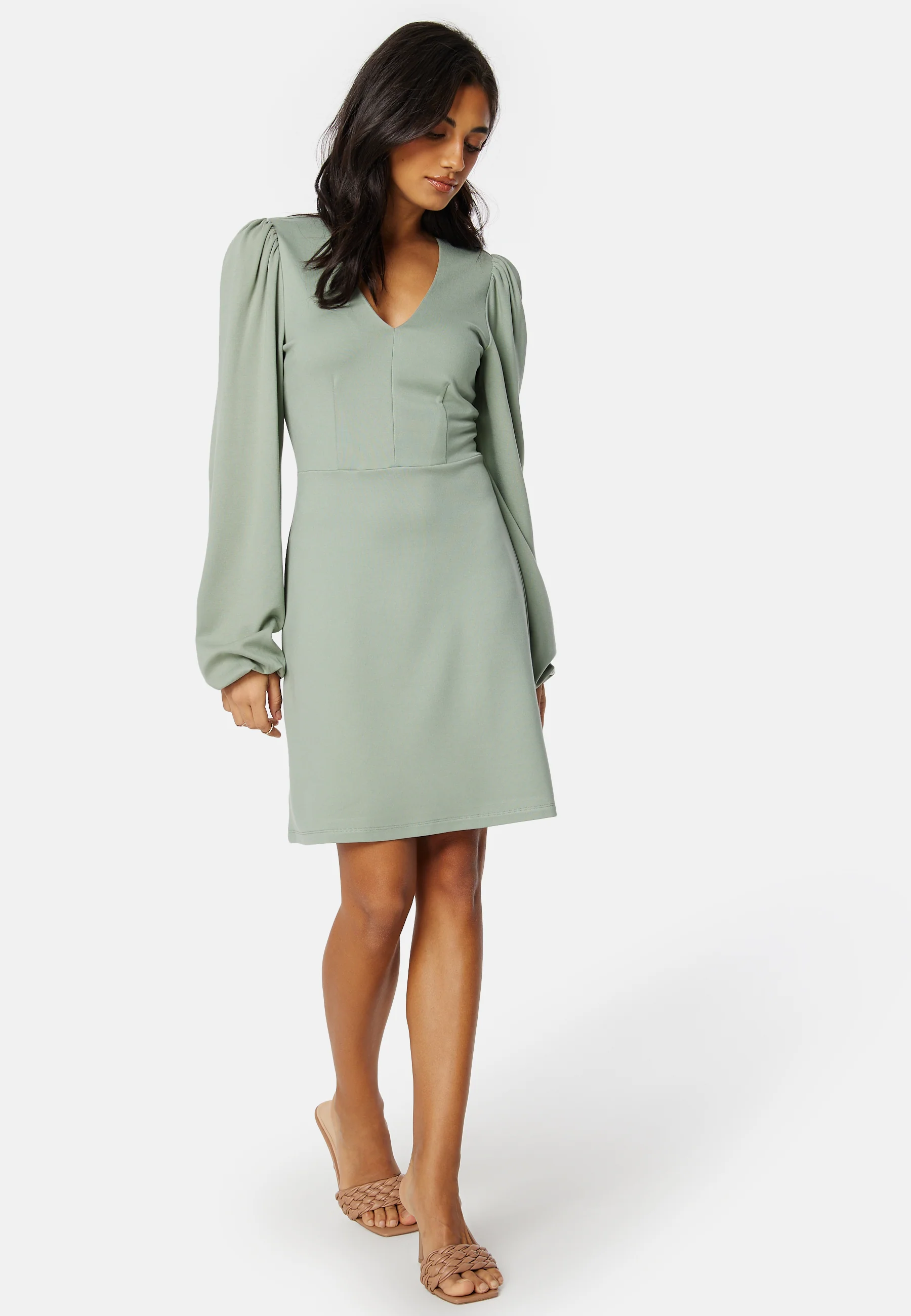 V-neck Balloon Sleeve Short Dress - Image 2