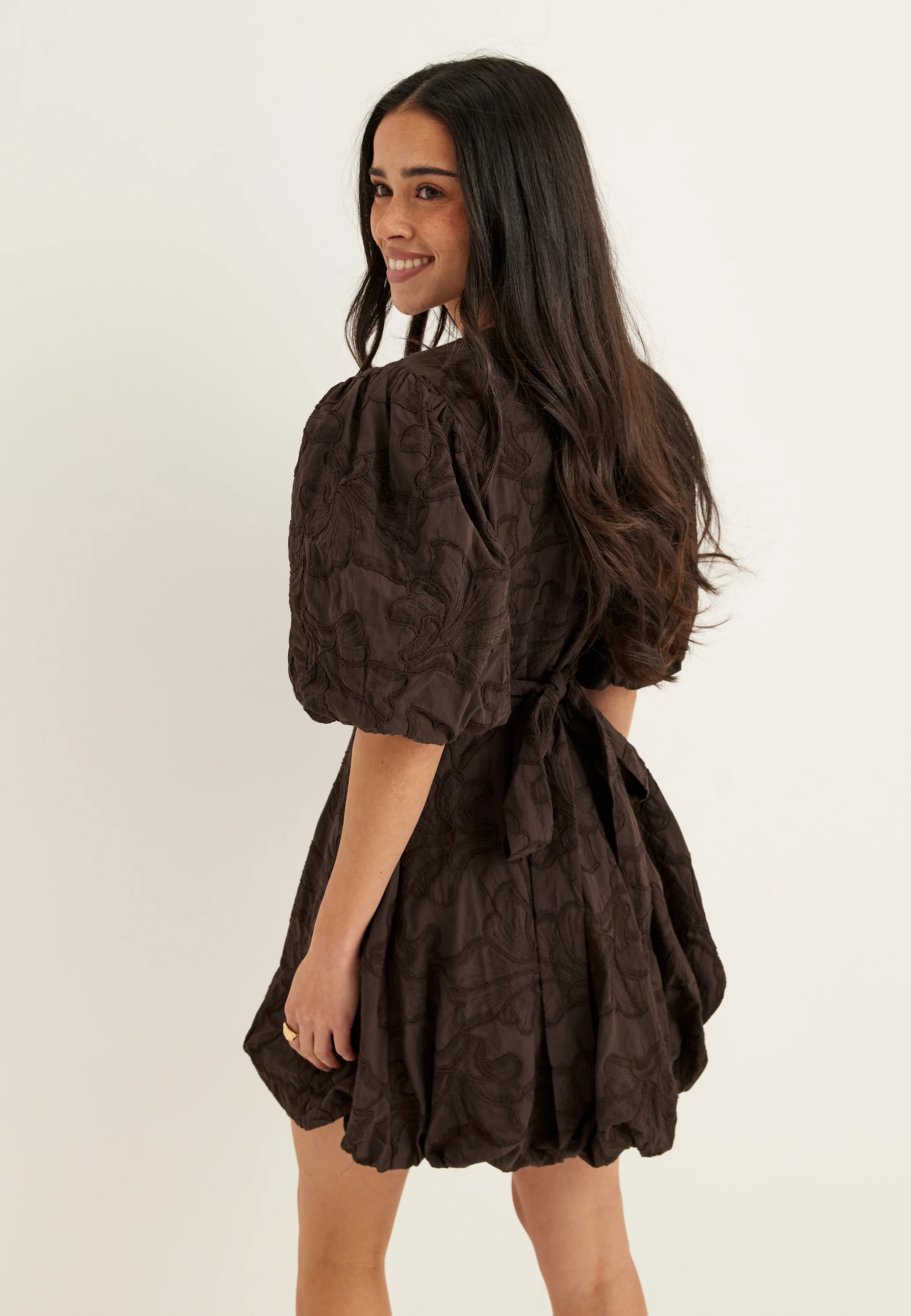 V-neck Bubble Hem Short Dress - Image 2
