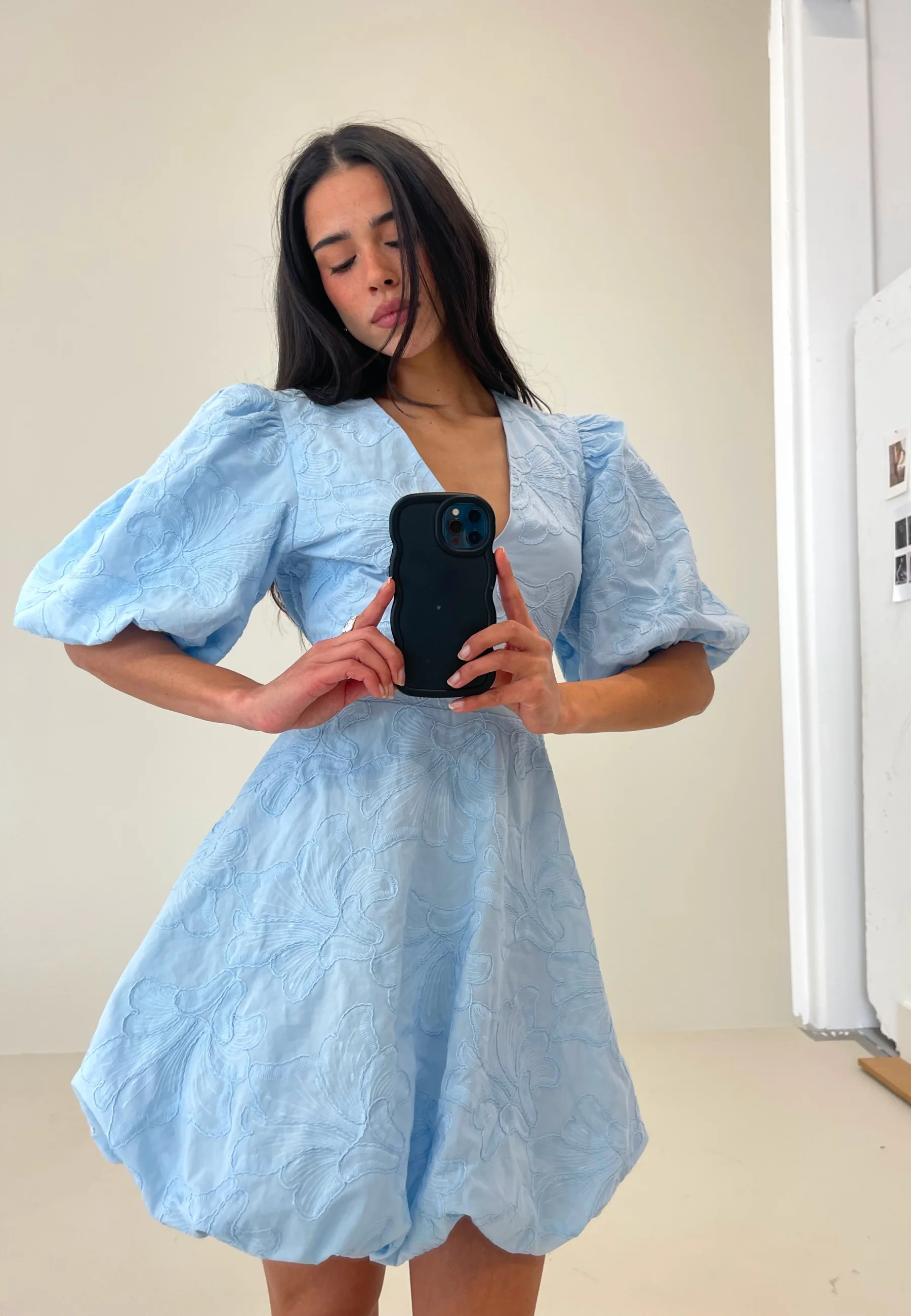 V-neck Bubble Hem Short Dress - Image 7