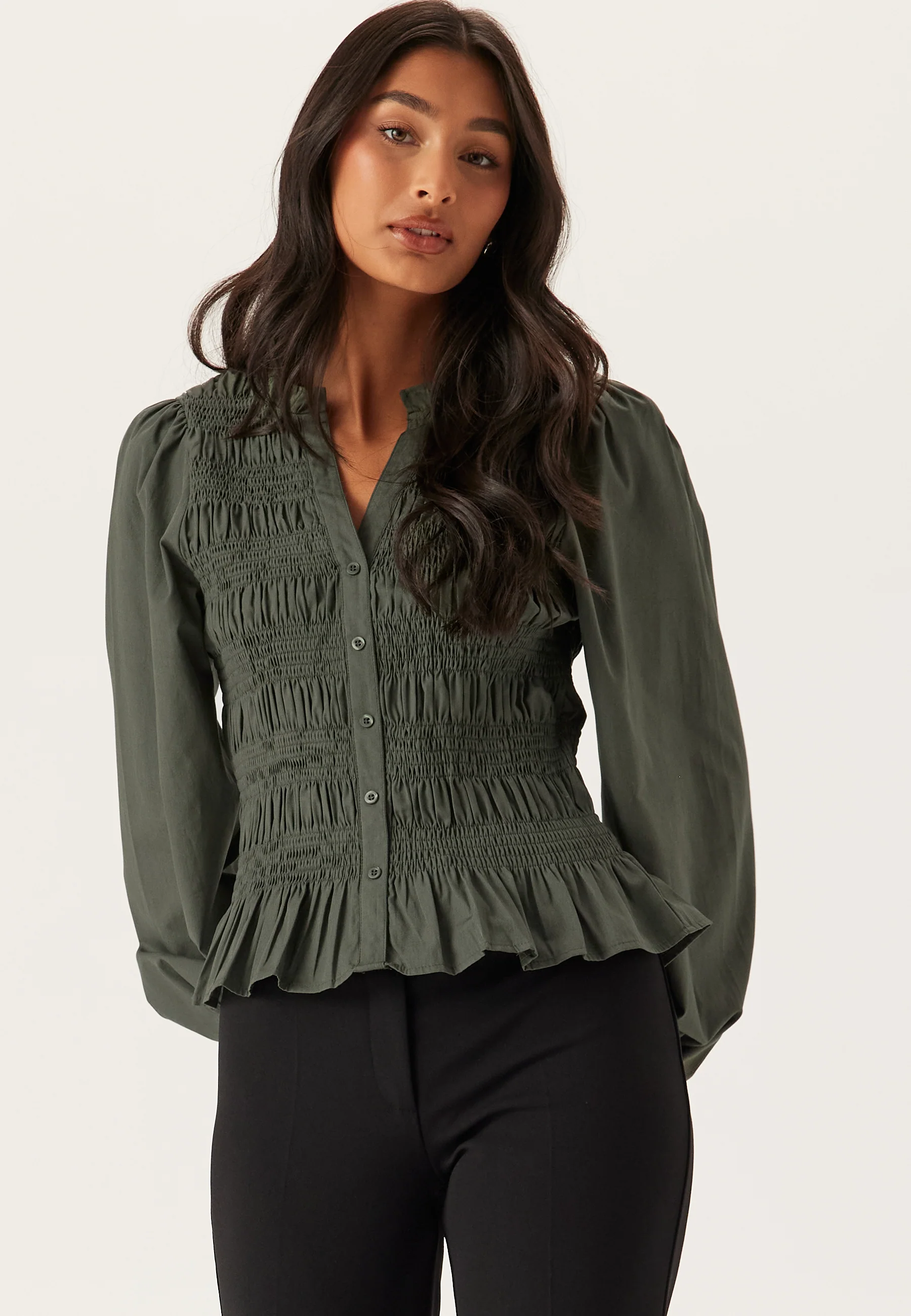 V-neck Cotton Smock Blouse