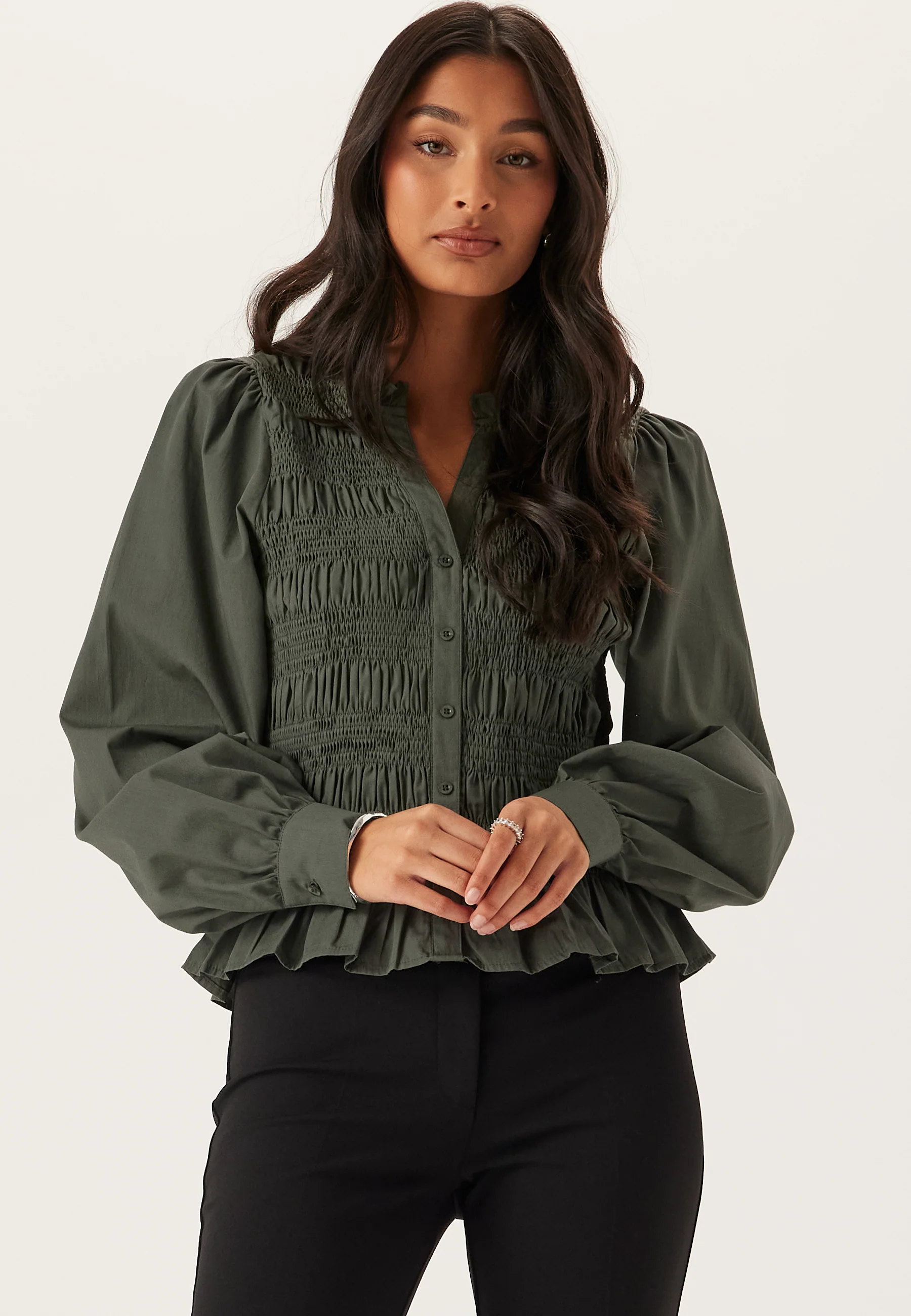 V-neck Cotton Smock Blouse - Image 5