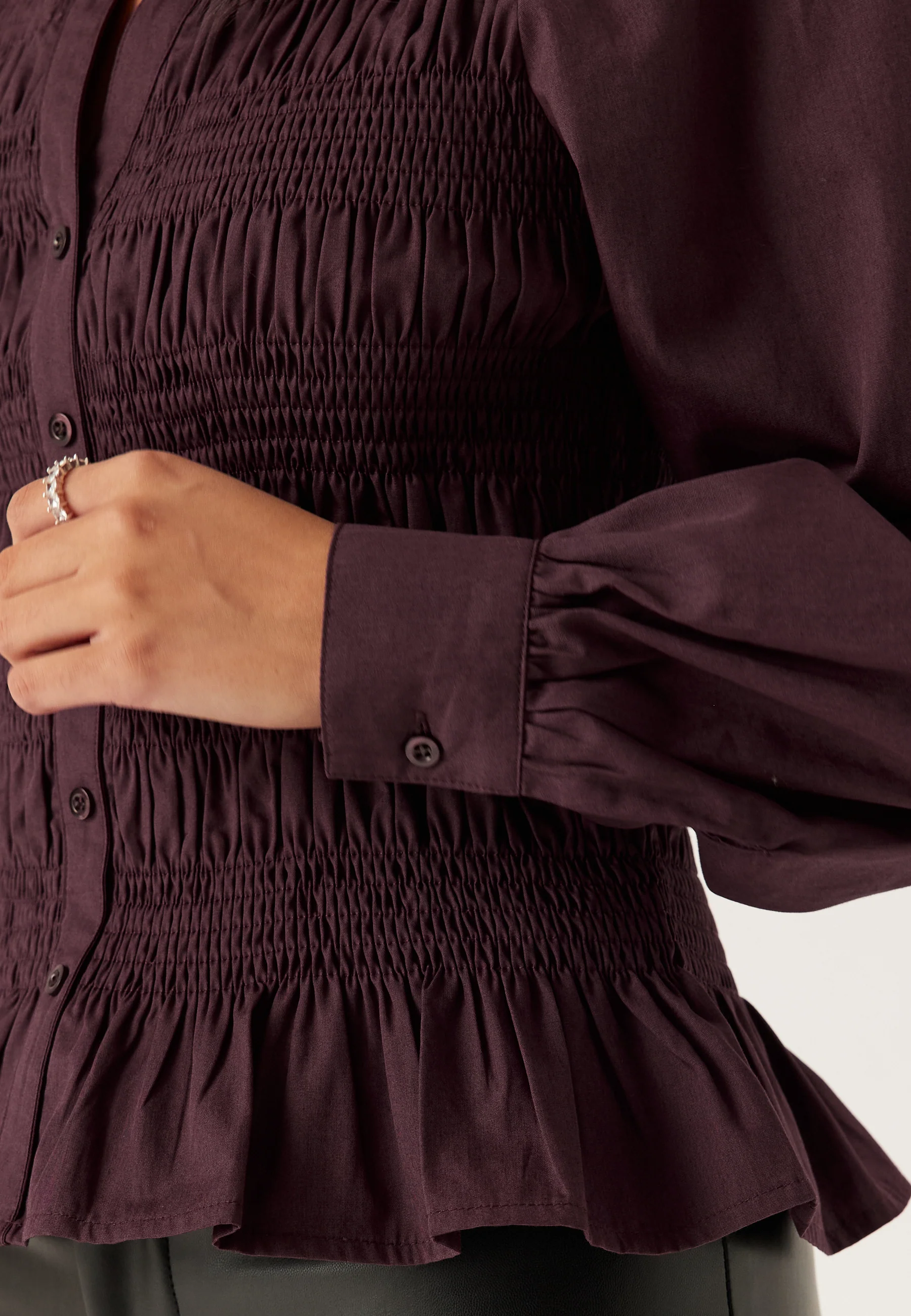 V-neck Cotton Smock Blouse - Image 4