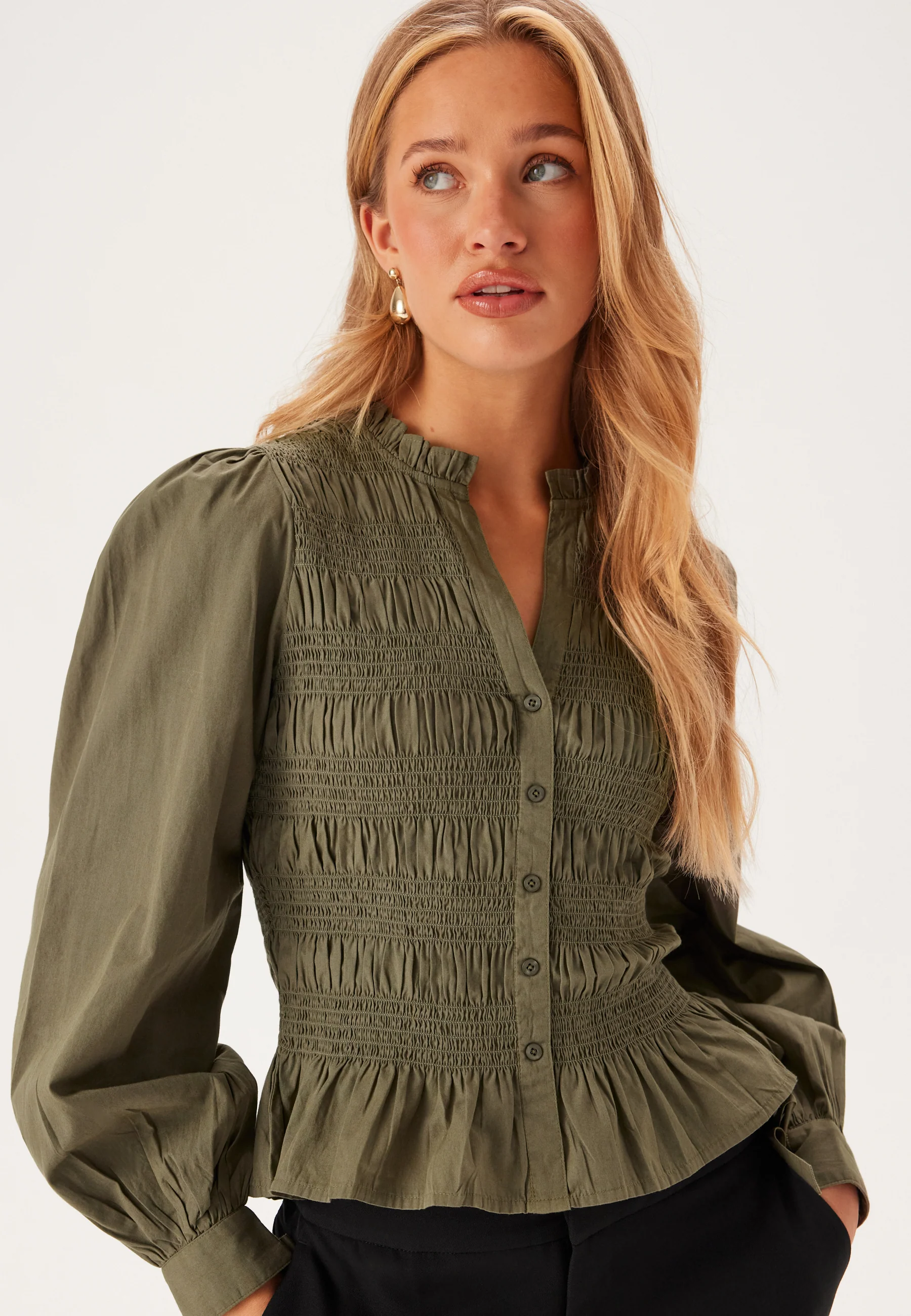 V-neck Cotton Smock Blouse