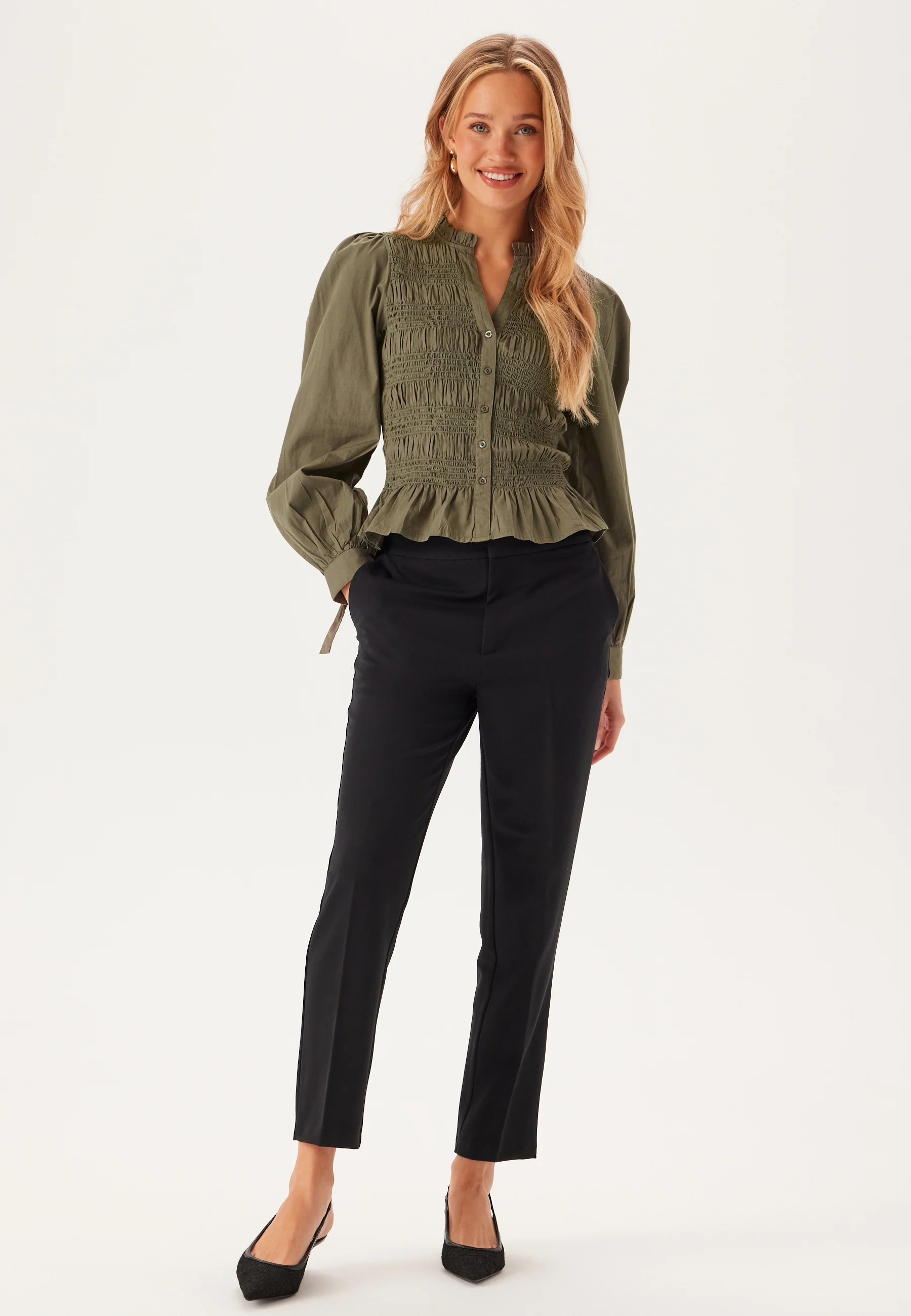 V-neck Cotton Smock Blouse - Image 3