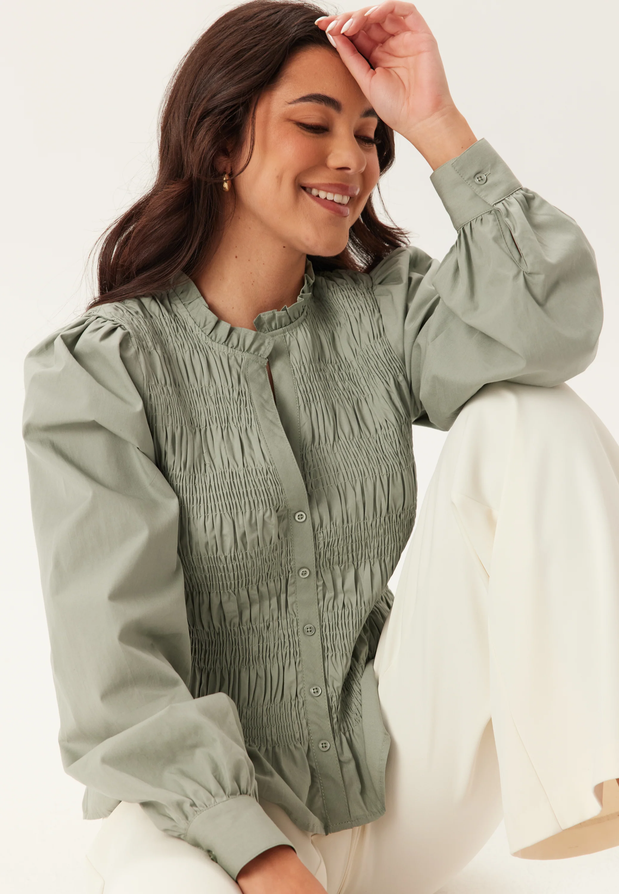 V-neck Cotton Smock Blouse - Image 4
