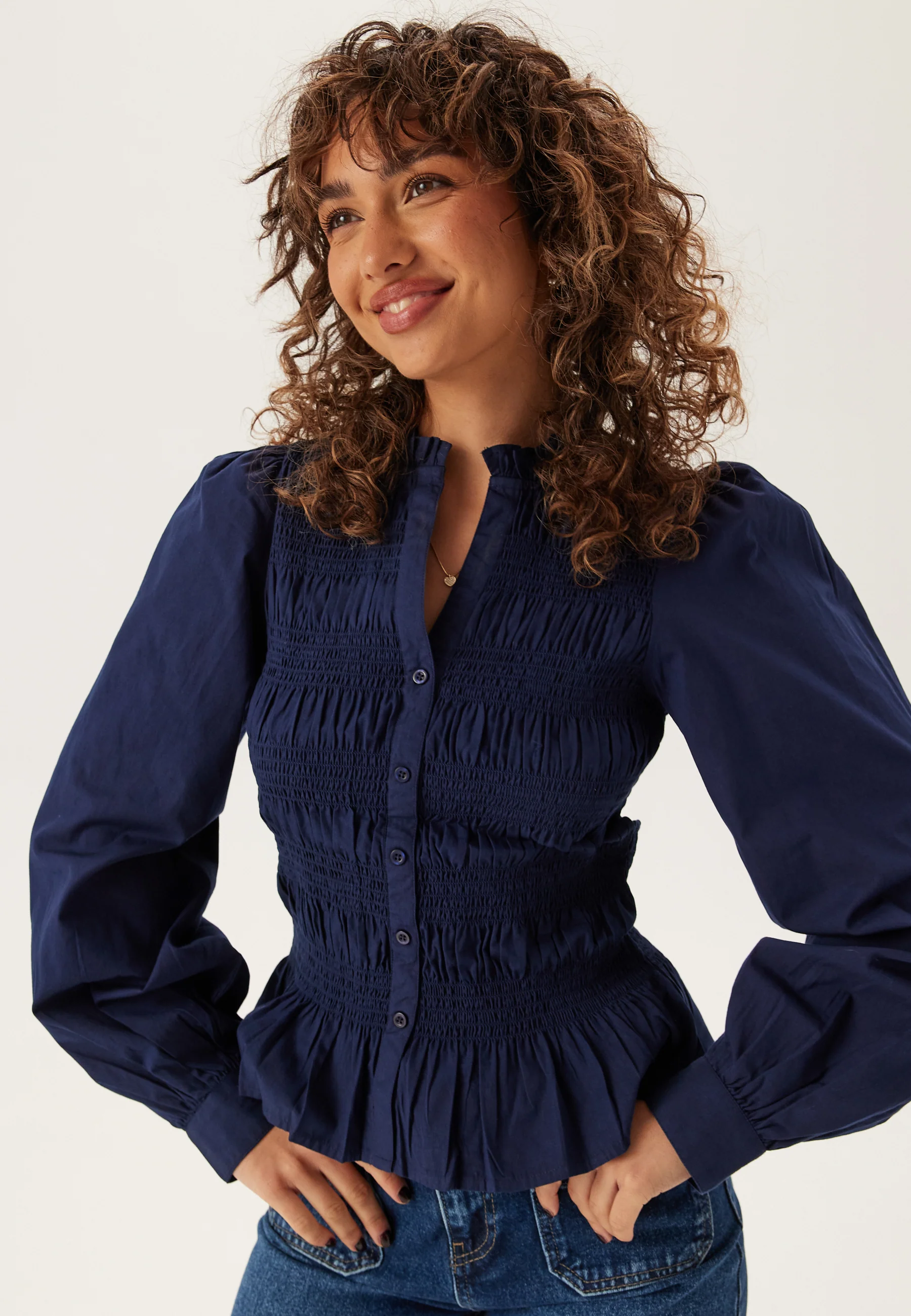 V-neck Cotton Smock Blouse