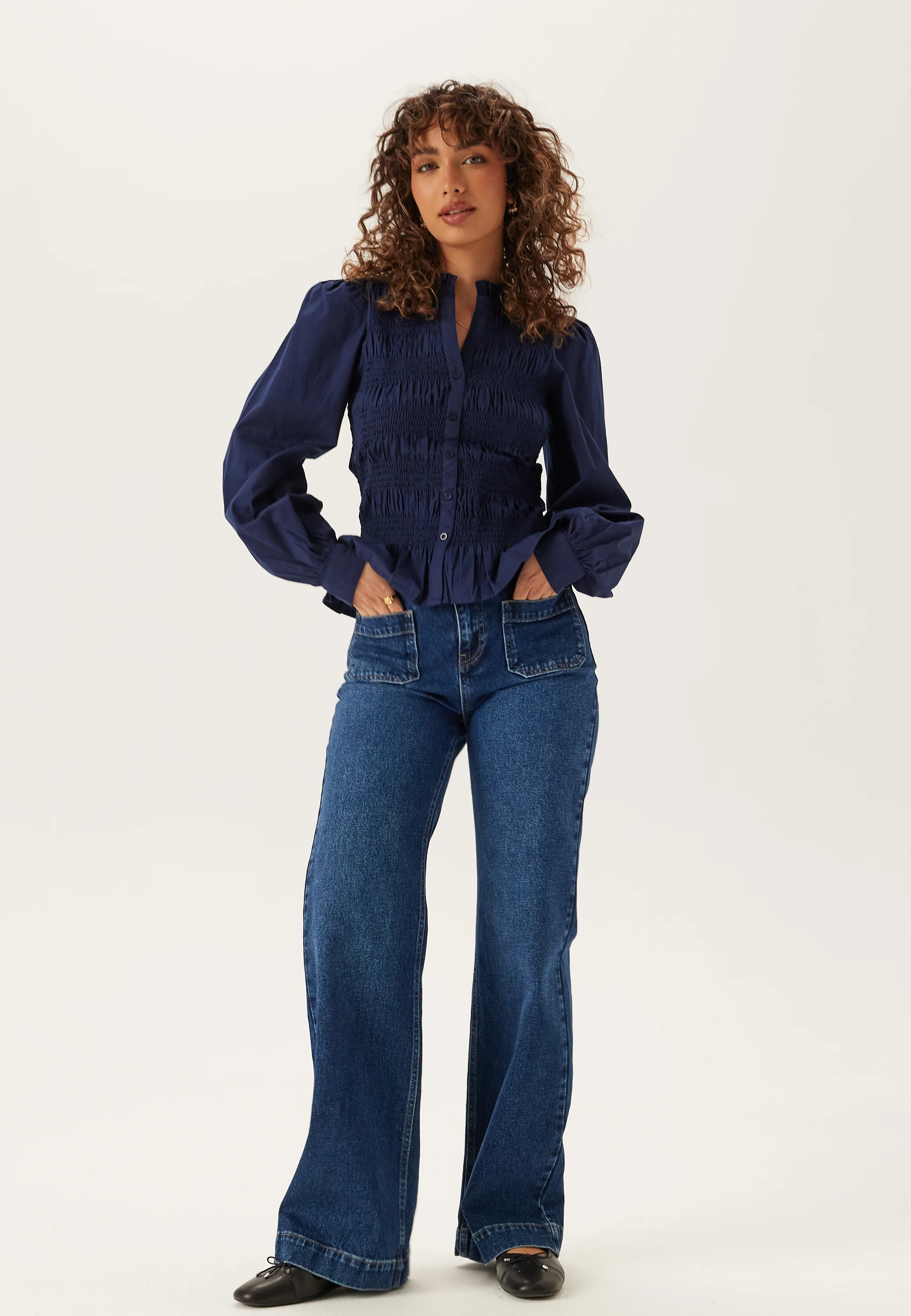 V-neck Cotton Smock Blouse - Image 3