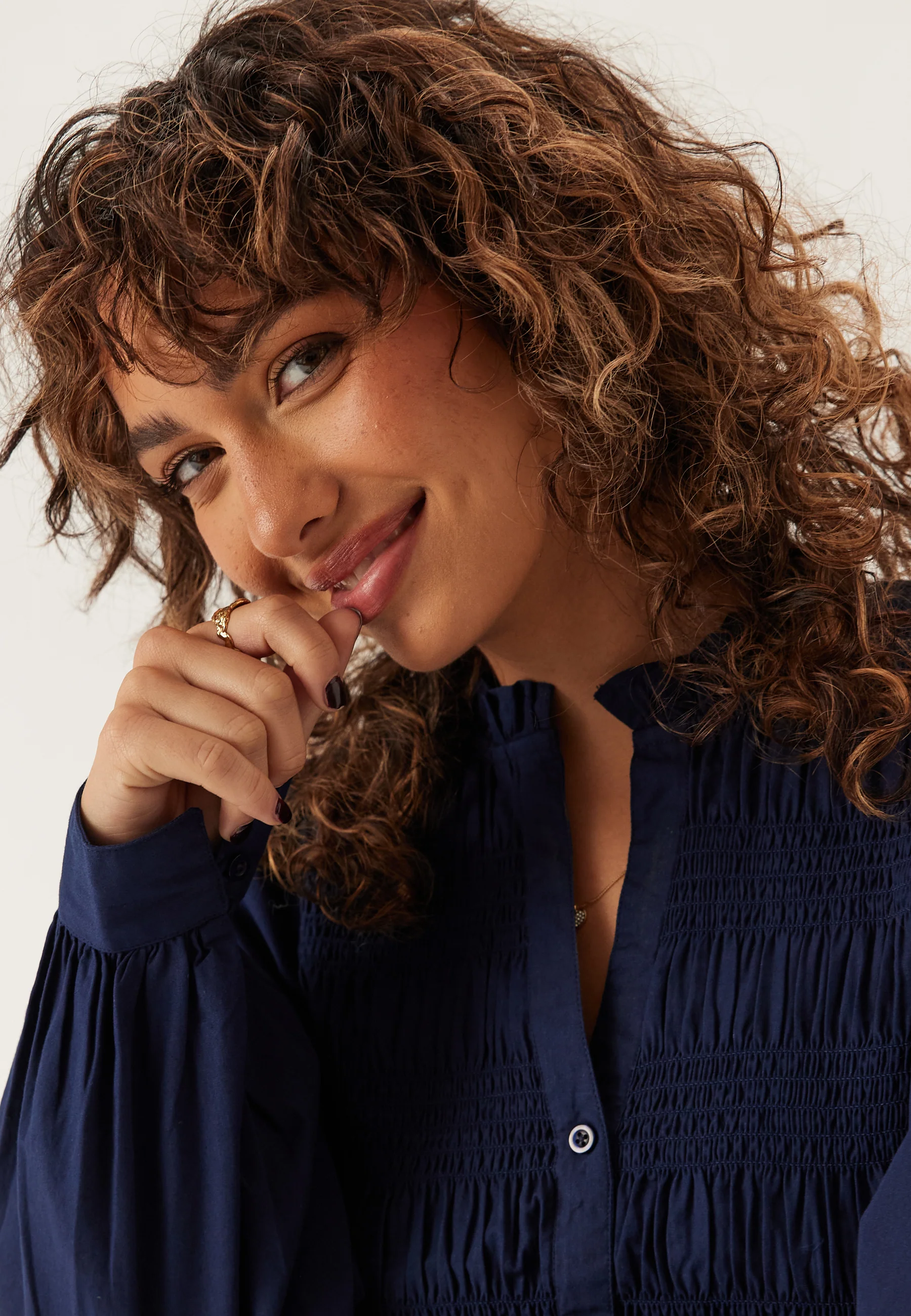 V-neck Cotton Smock Blouse - Image 4