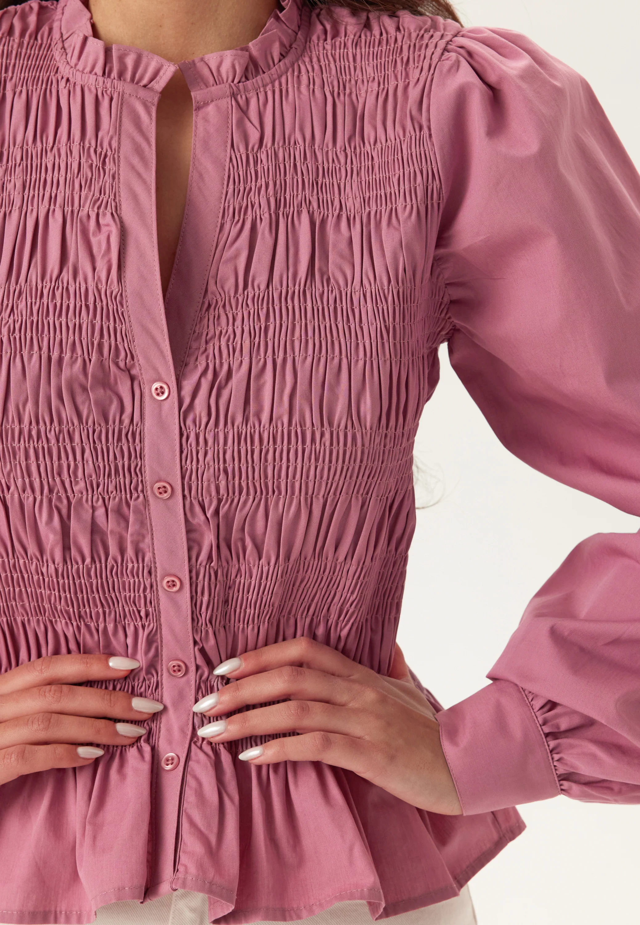 V-neck Cotton Smock Blouse - Image 2