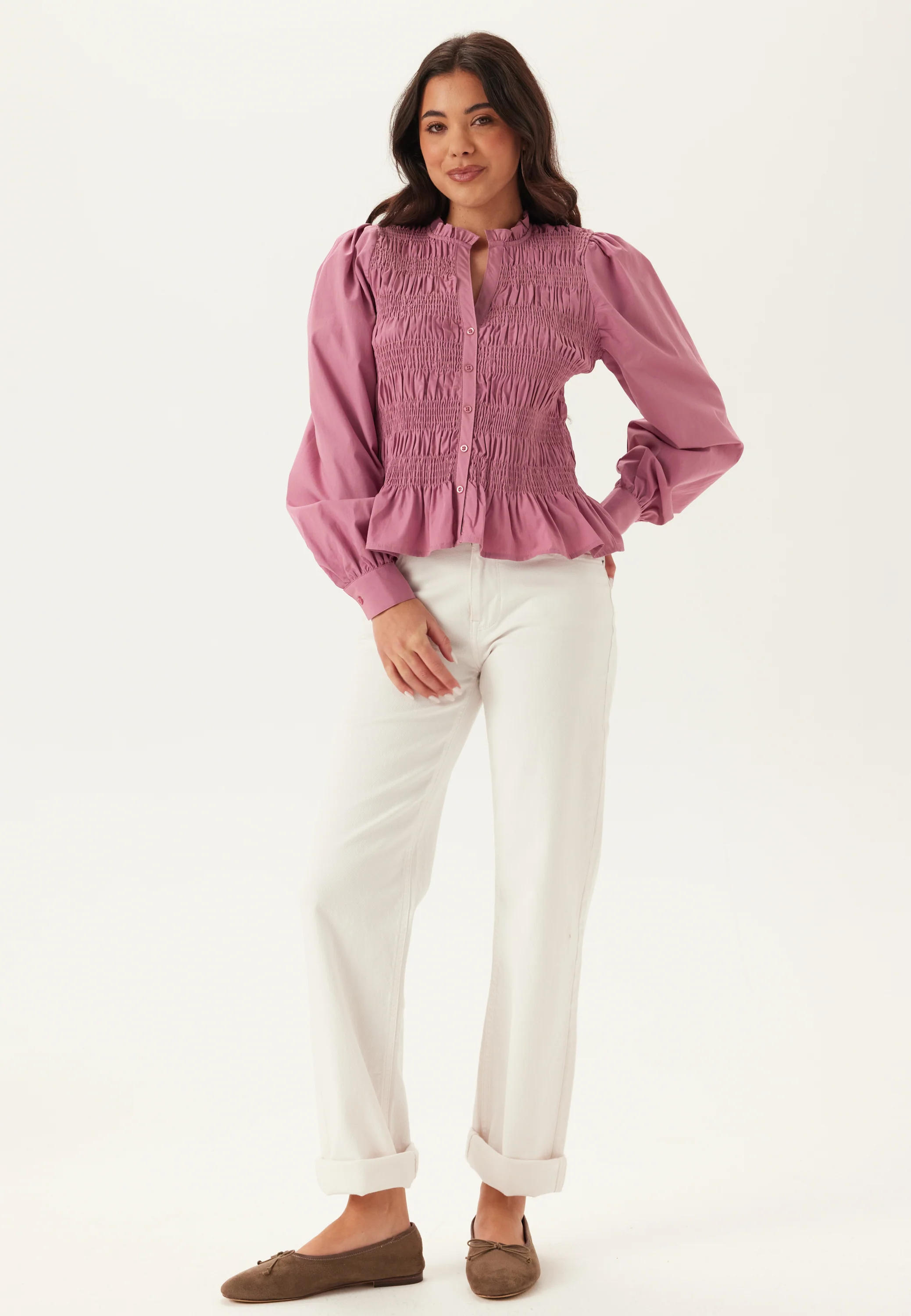 V-neck Cotton Smock Blouse - Image 4