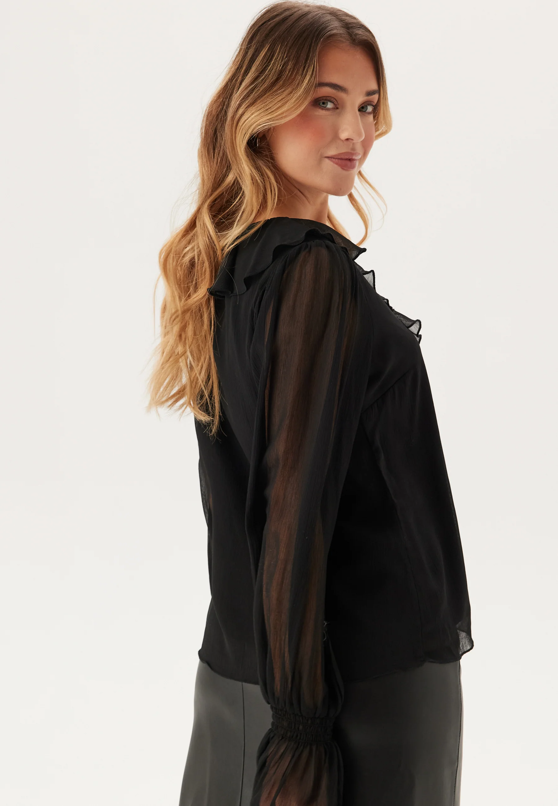 V-neck Frill L/S Chiffon Blouse - Image 2