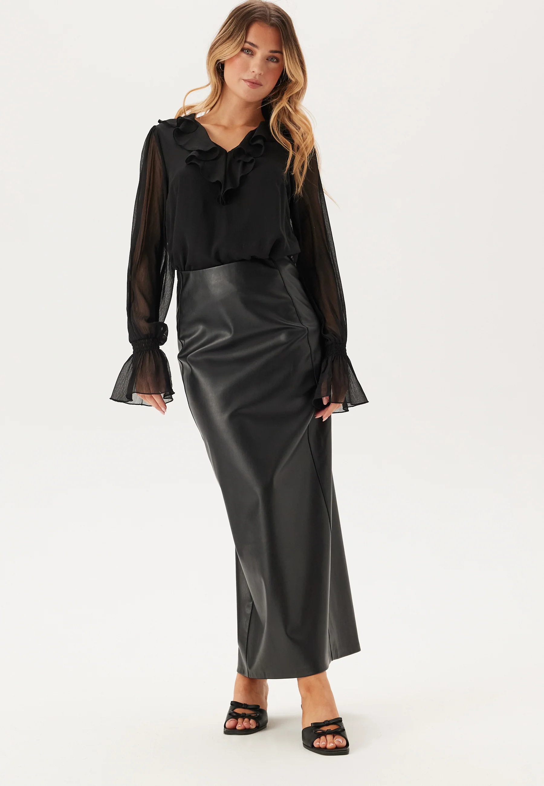 V-neck Frill L/S Chiffon Blouse - Image 3