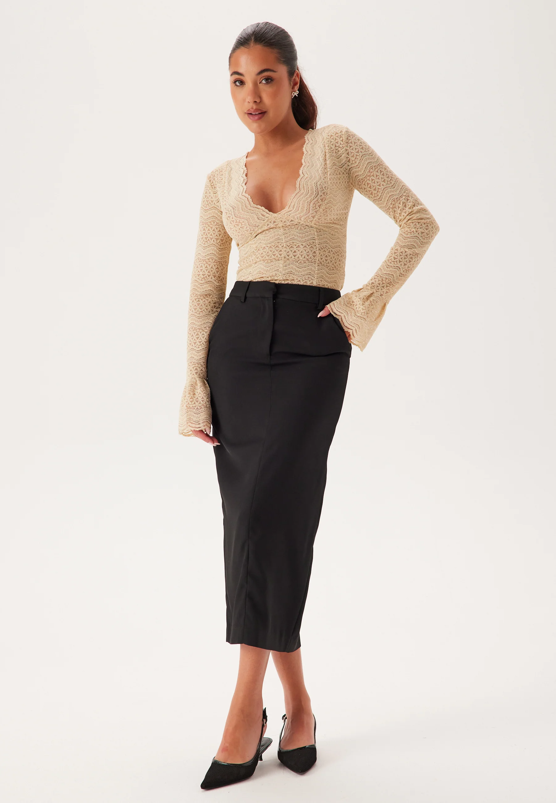 V-neck Long Sleeve Lace Top - Image 3